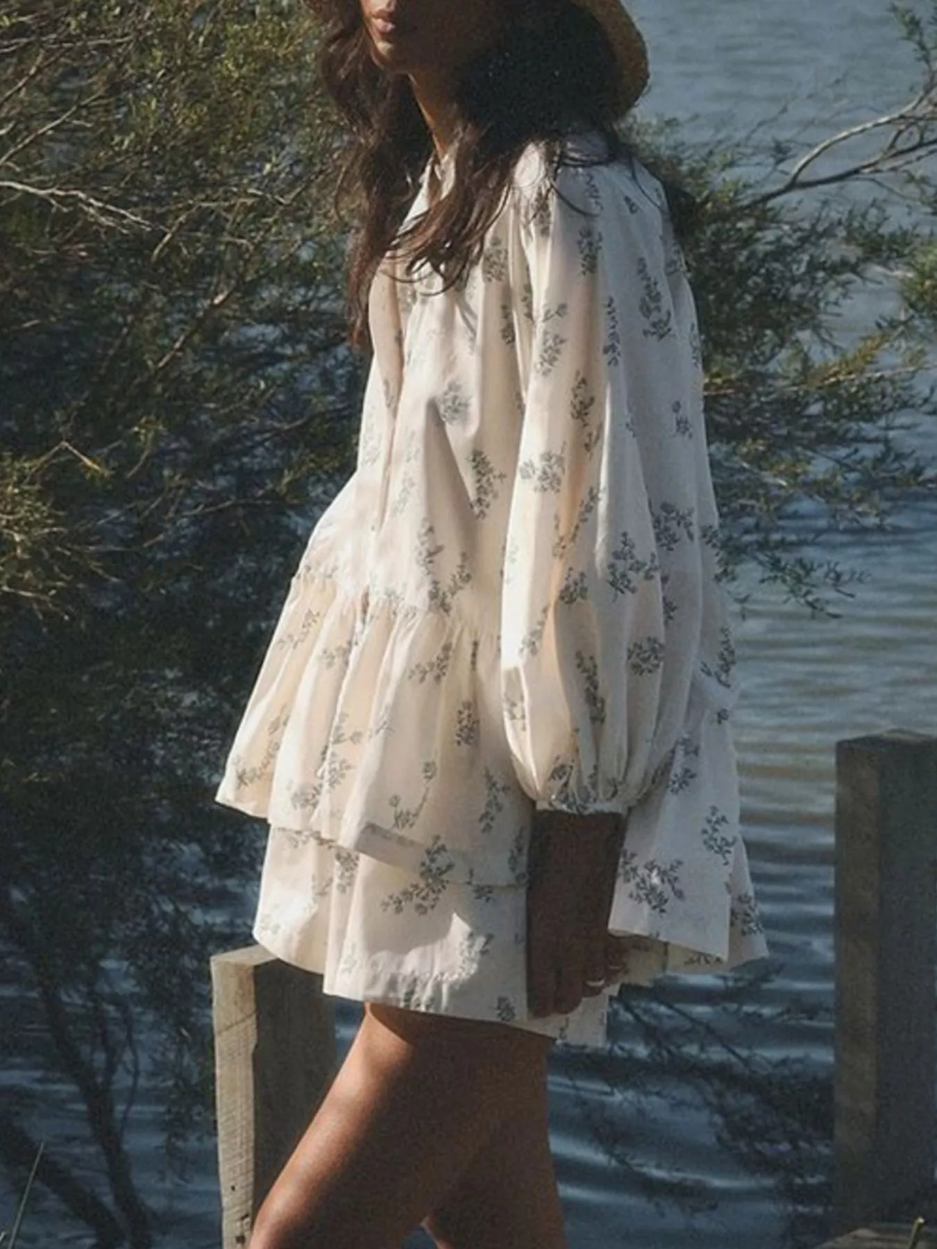 Floral Print Balloon Sleeve Top and Shorts Set - Image 2