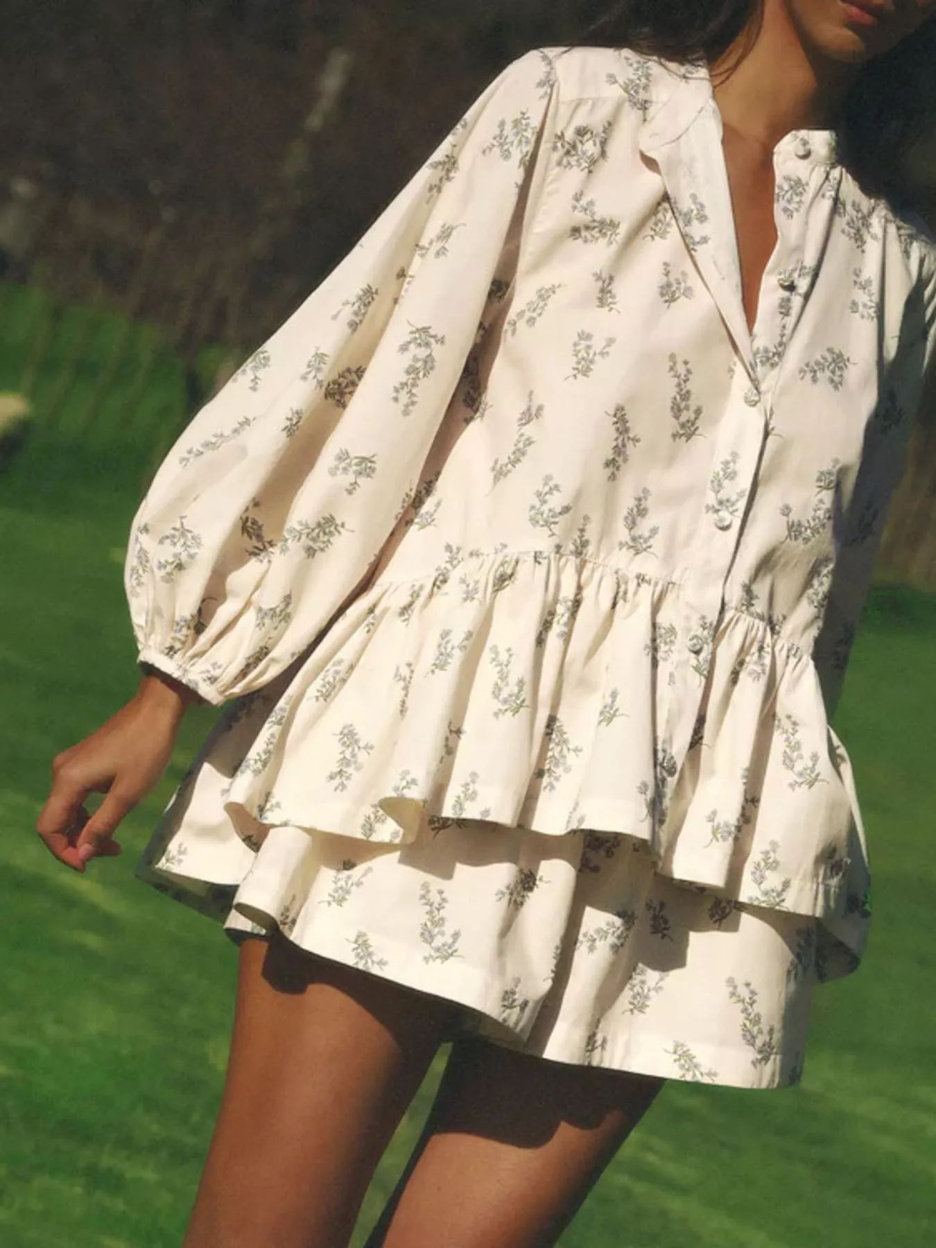 Floral Print Balloon Sleeve Top and Shorts Set - Image 4