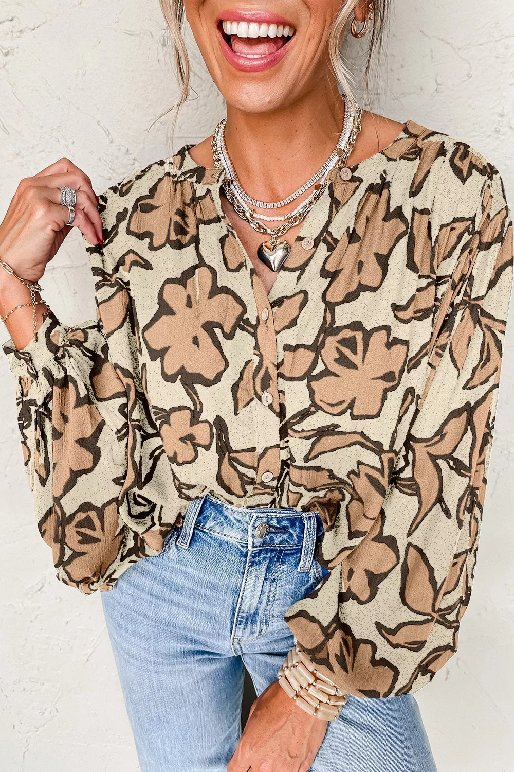 Floral Print Button-Down Long Sleeve Shirt