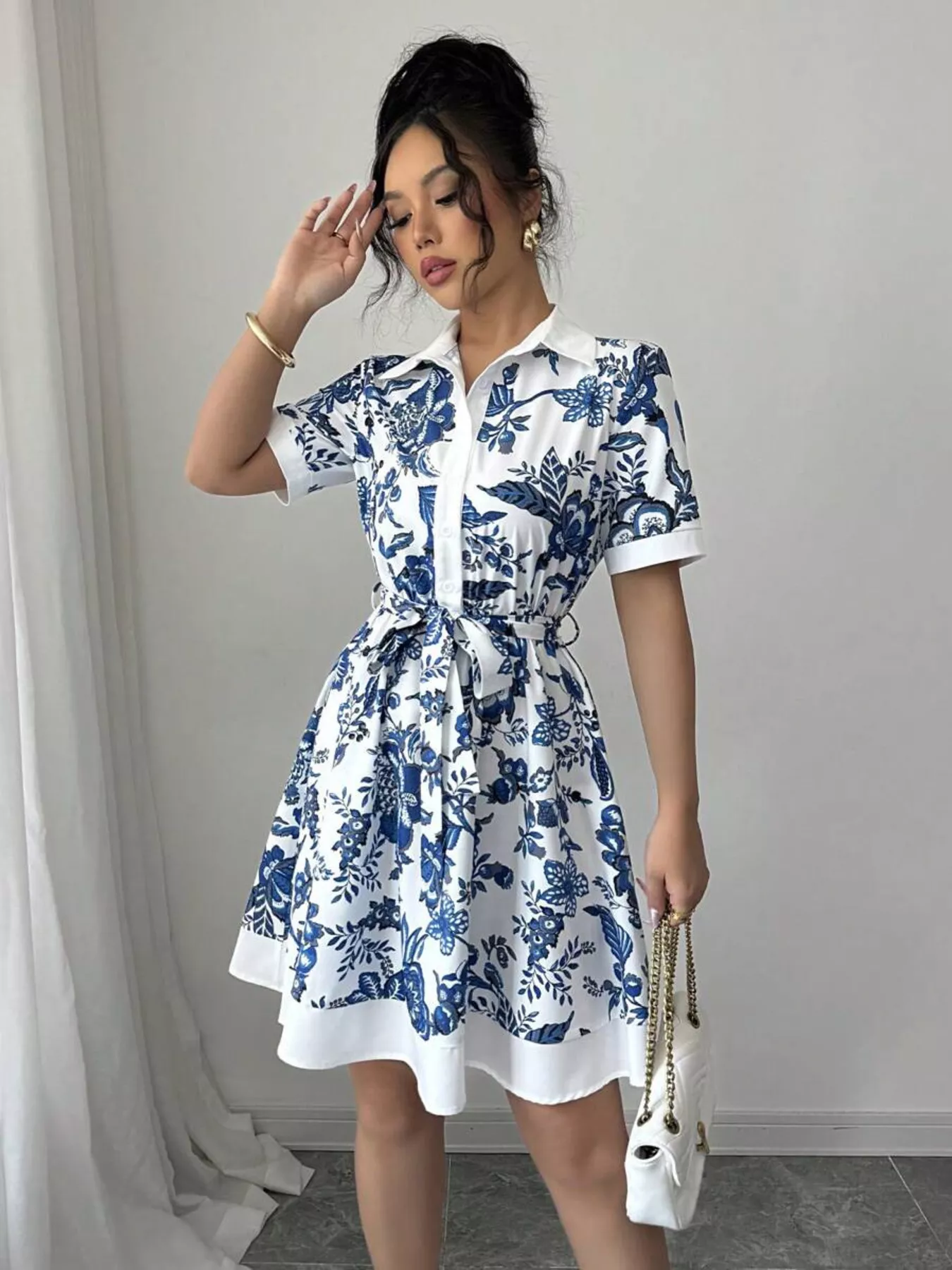 Floral Print Button-Front Shirt Dress - Image 7