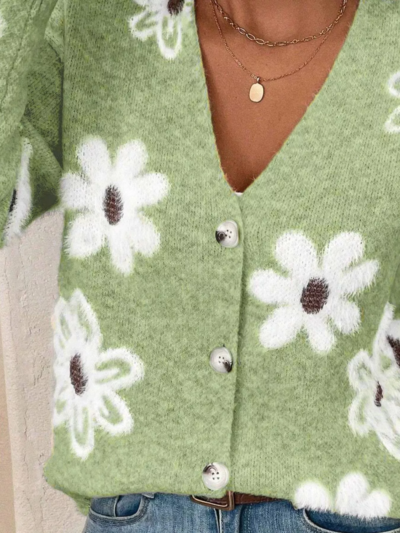 Floral Print Button-Up Knit Cardigan - Image 2