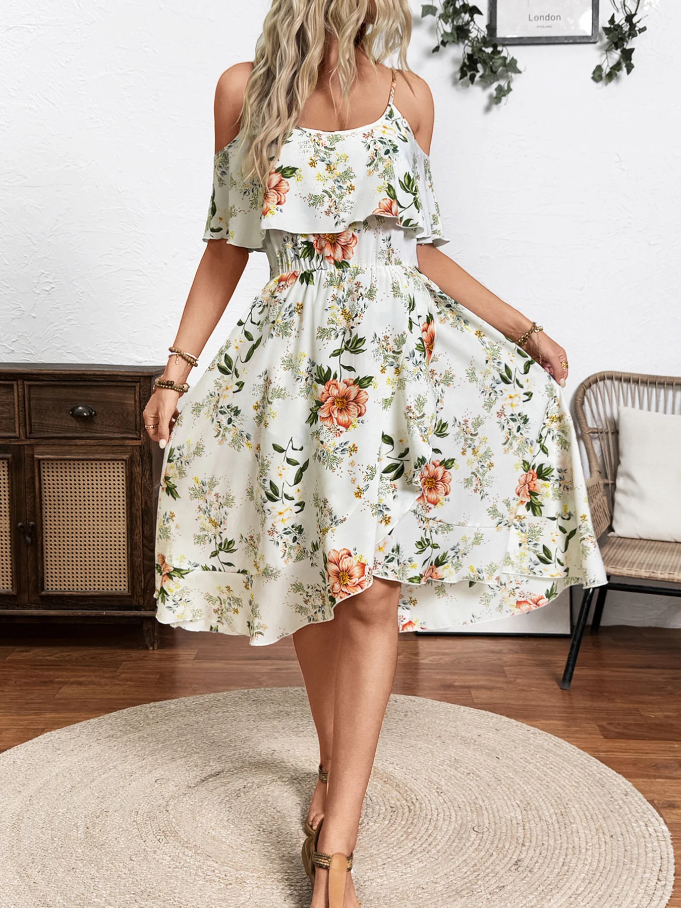 Floral Print Cold Shoulder Cami Dress - Image 3