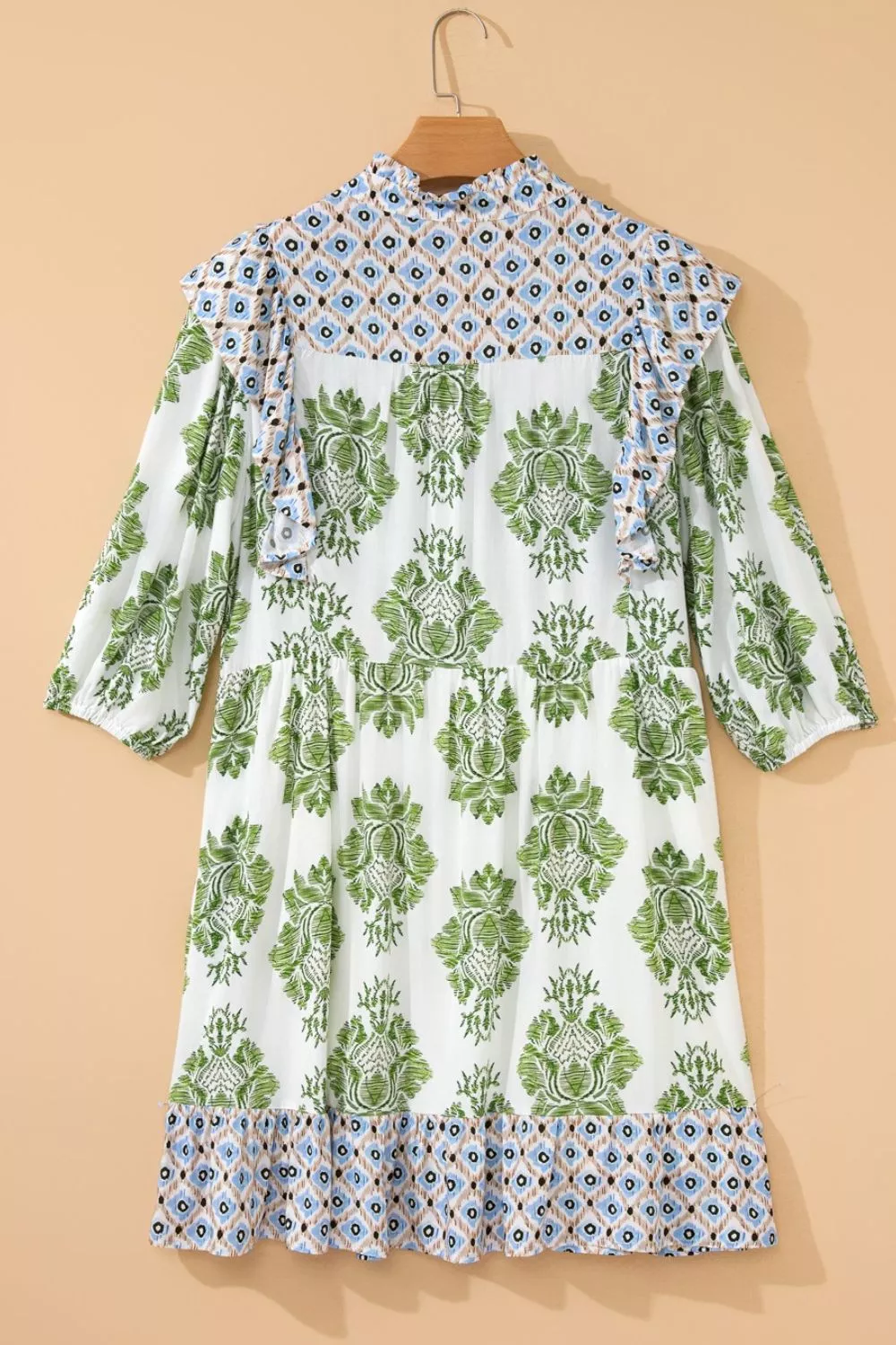 Floral Print Contrast Patchwork Ruffle Detail Mini Dress - Image 7