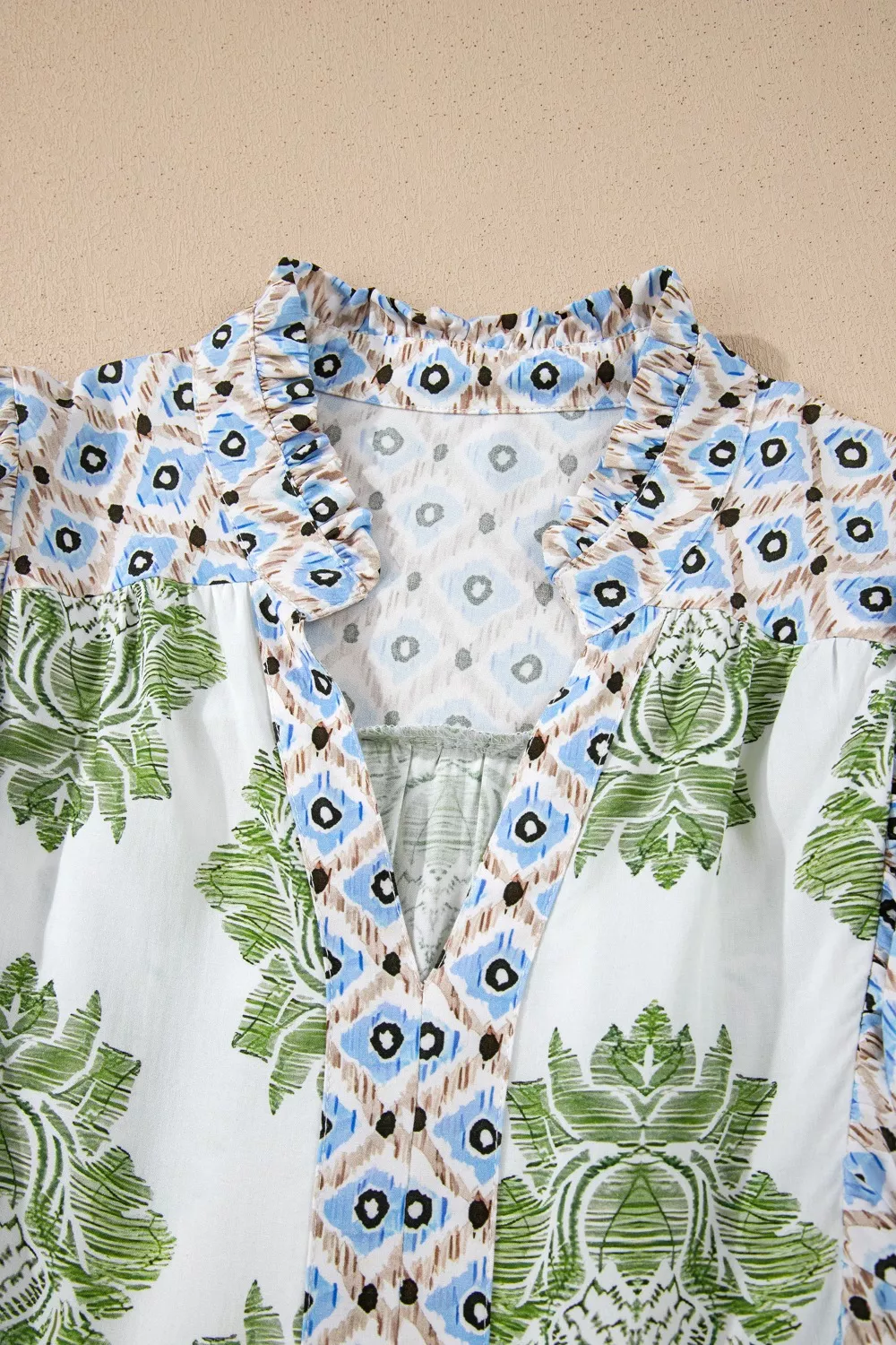 Floral Print Contrast Patchwork Ruffle Detail Mini Dress - Image 8