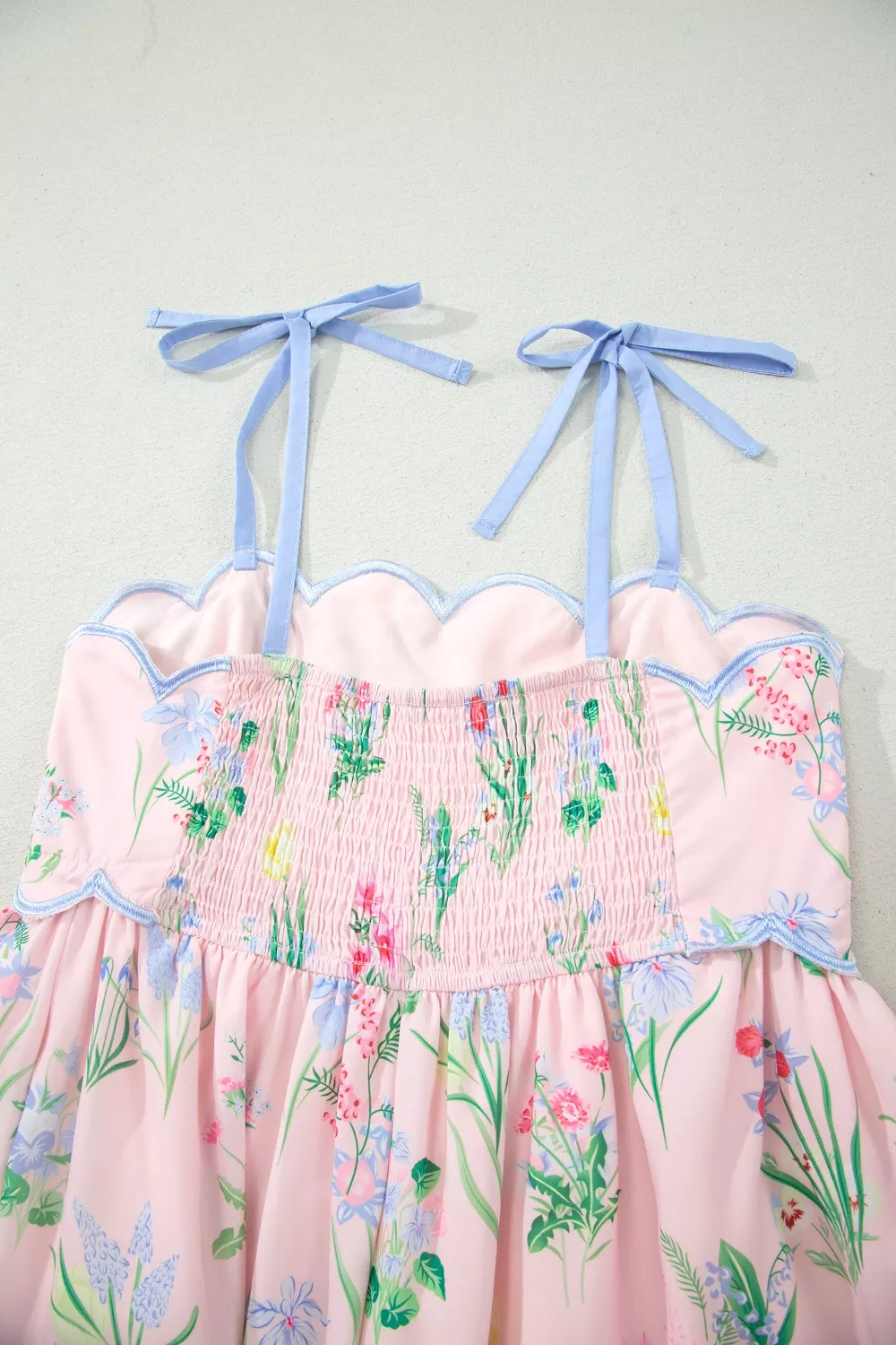 Floral Print Contrast Trim Self-tie Straps High Waist Midi Dress - Image 5