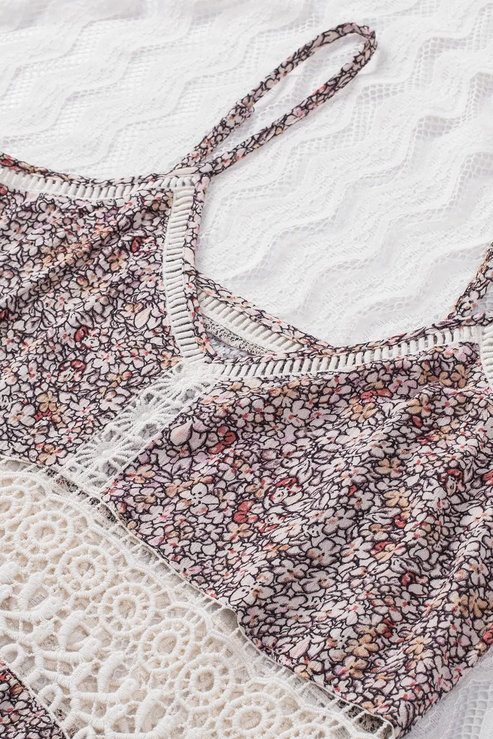 Floral Print Crochet Trim Cami with Spaghetti Straps - Image 7
