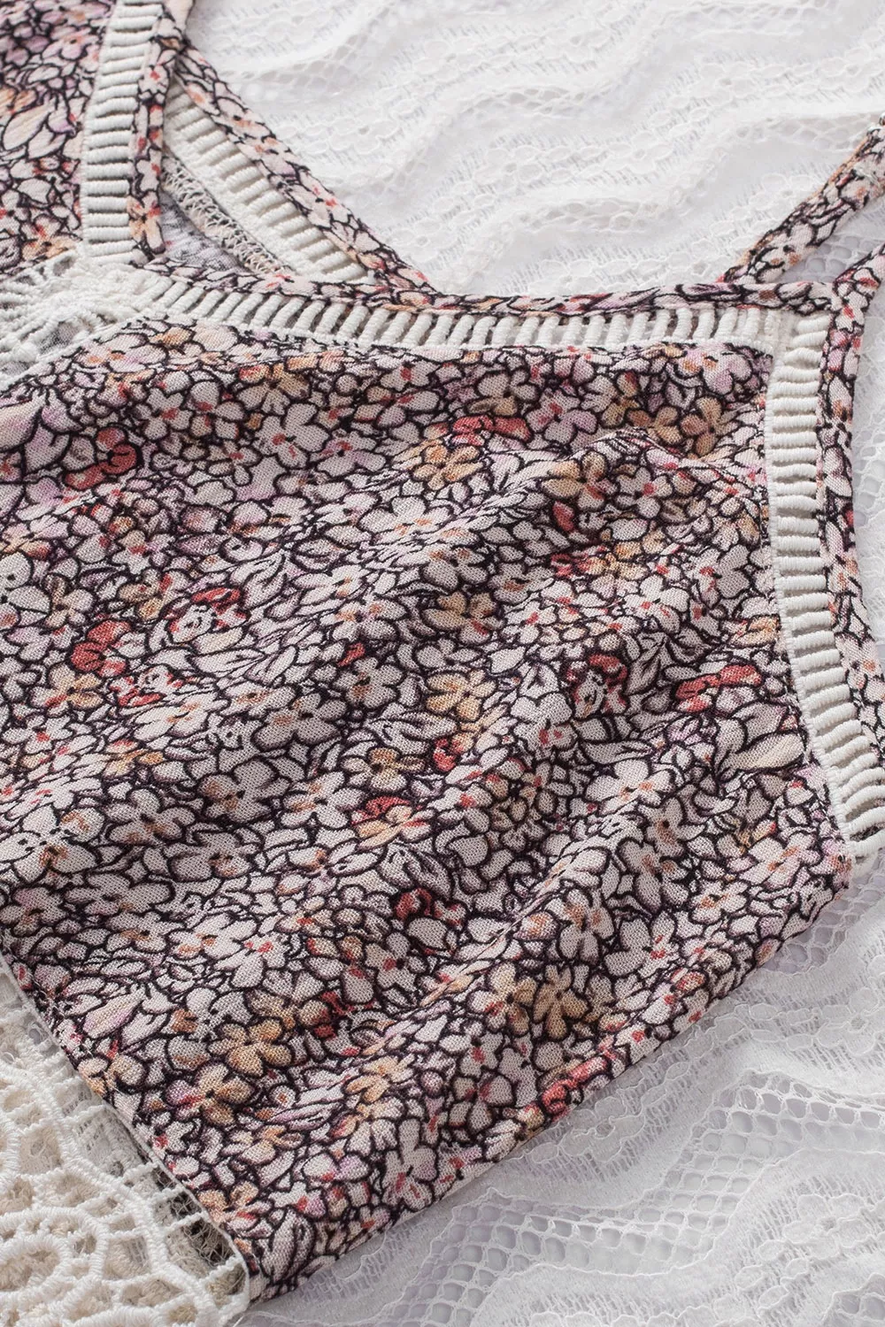 Floral Print Crochet Trim Cami with Spaghetti Straps - Image 8