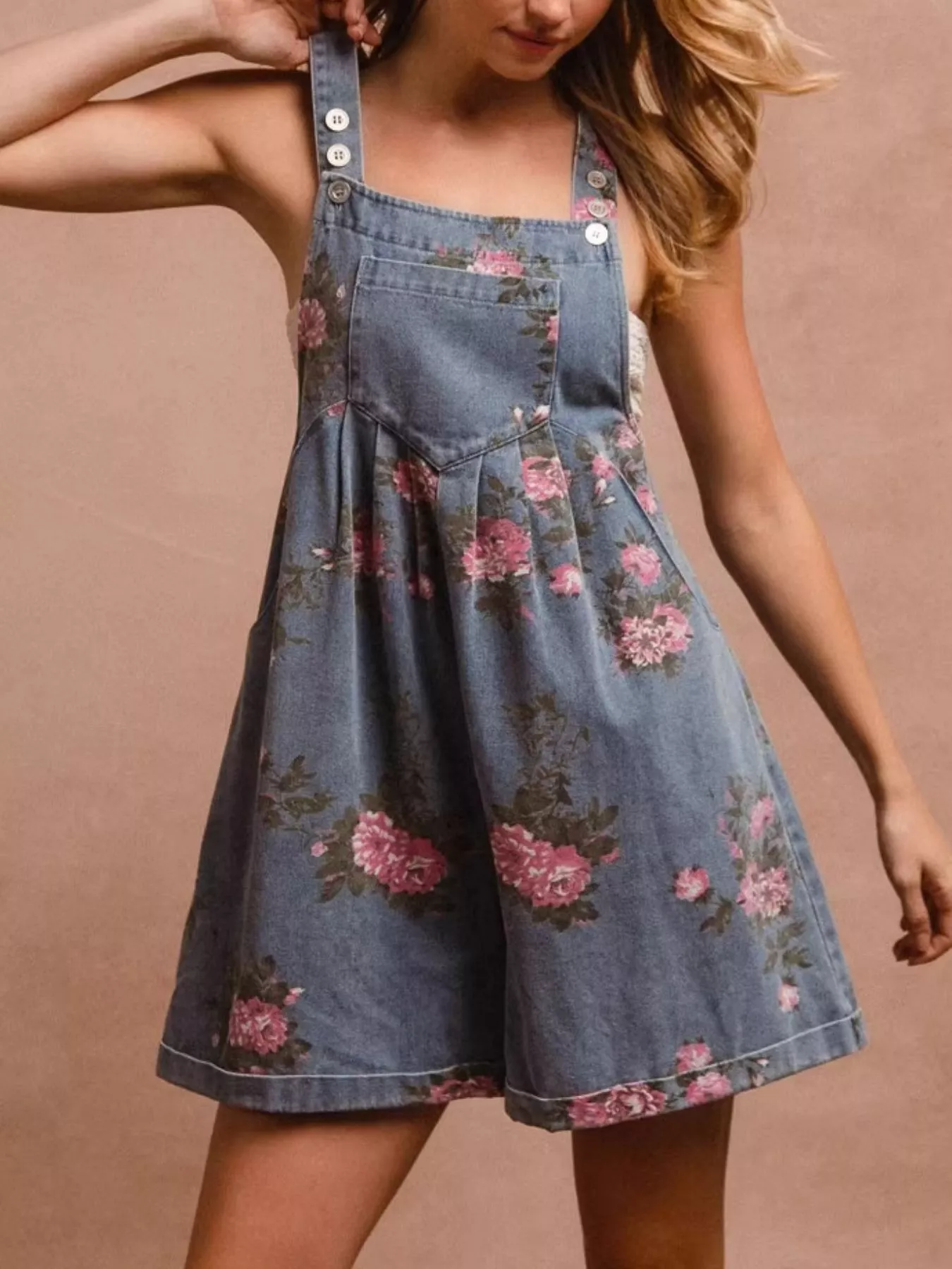 Floral Print Denim Overalls - Image 5