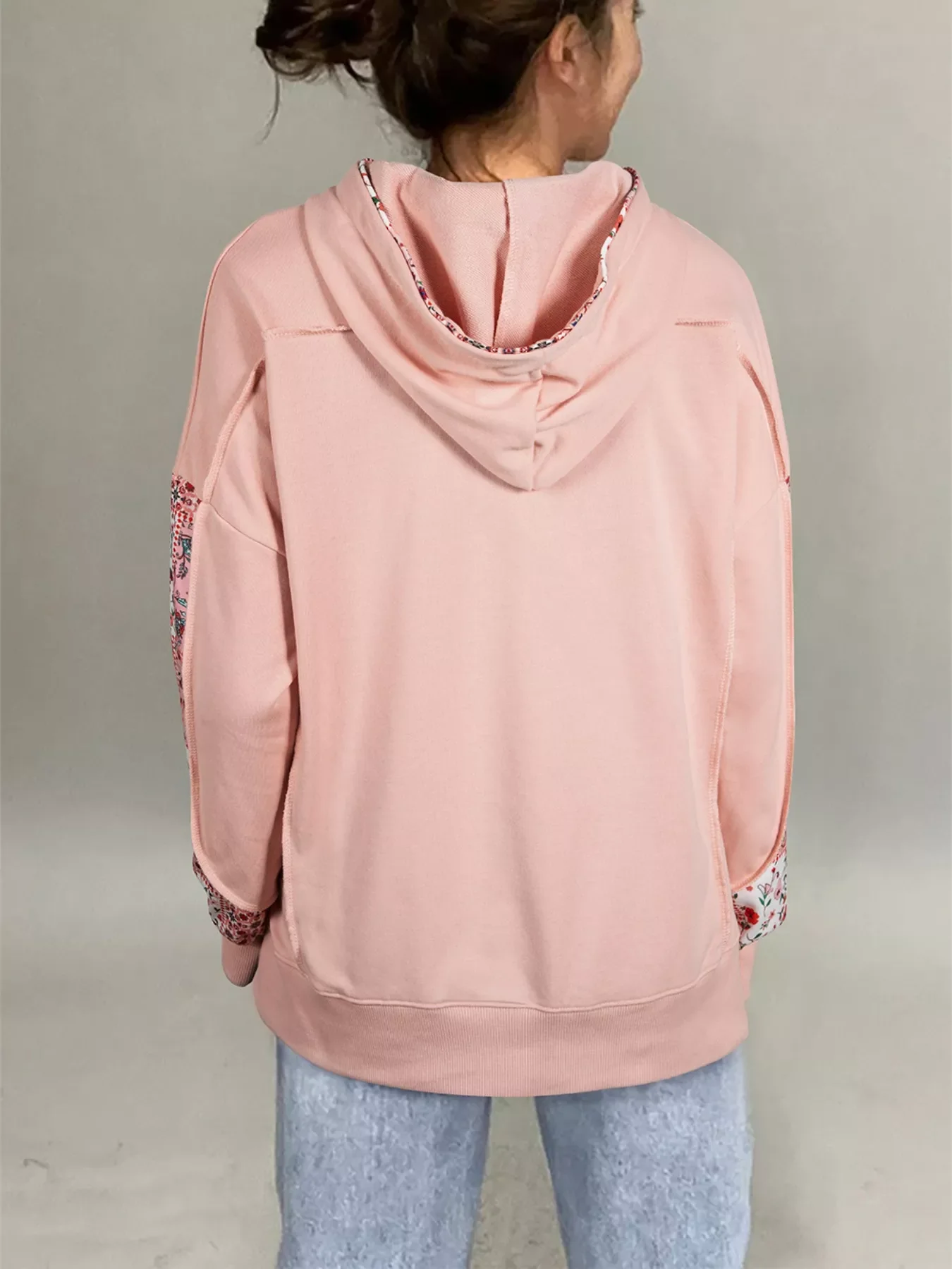 Floral Print Drawstring Long Sleeve Hoodie - Image 2