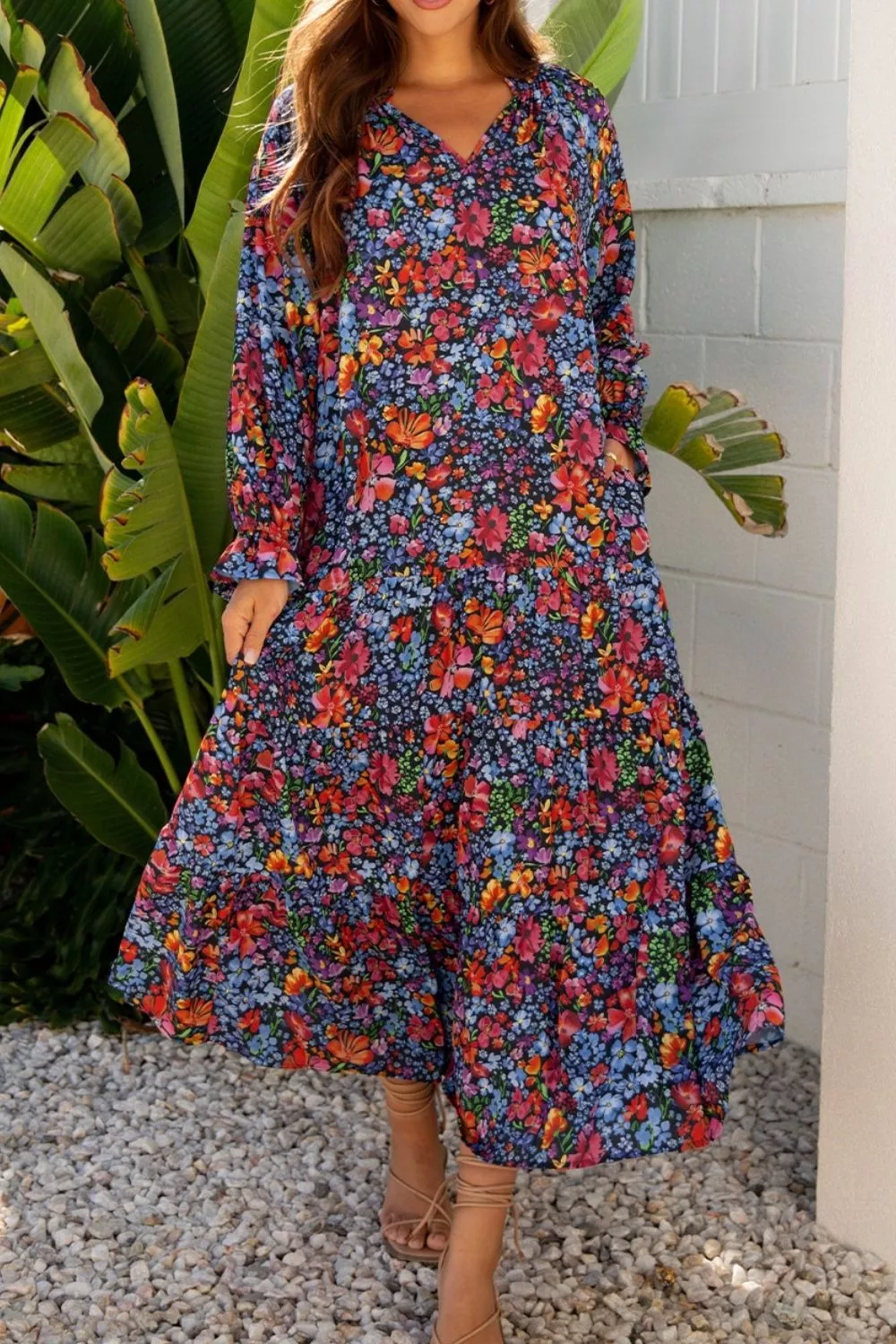 Floral Print Flounce Sleeve Dress - Image 2