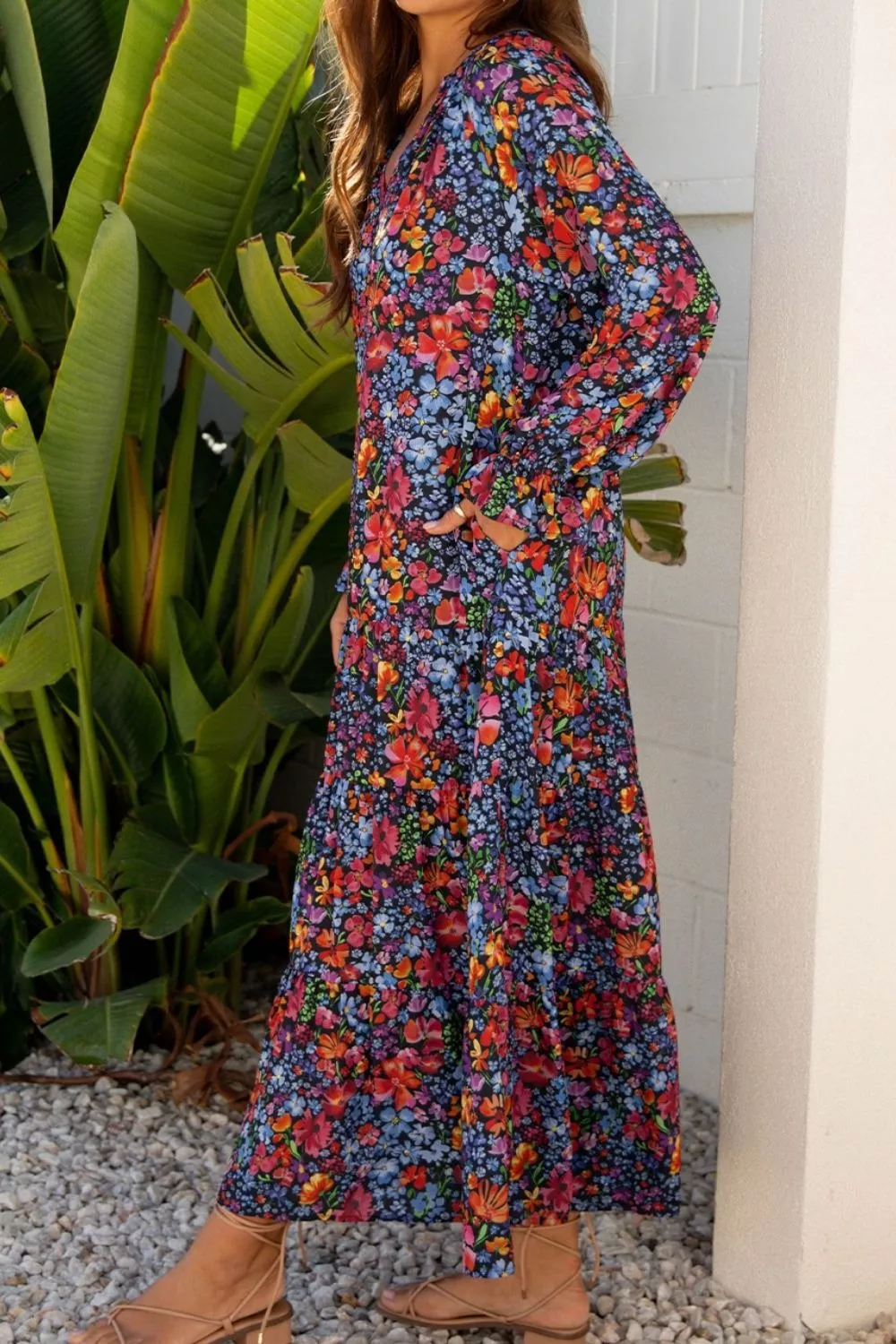 Floral Print Flounce Sleeve Dress - Image 4
