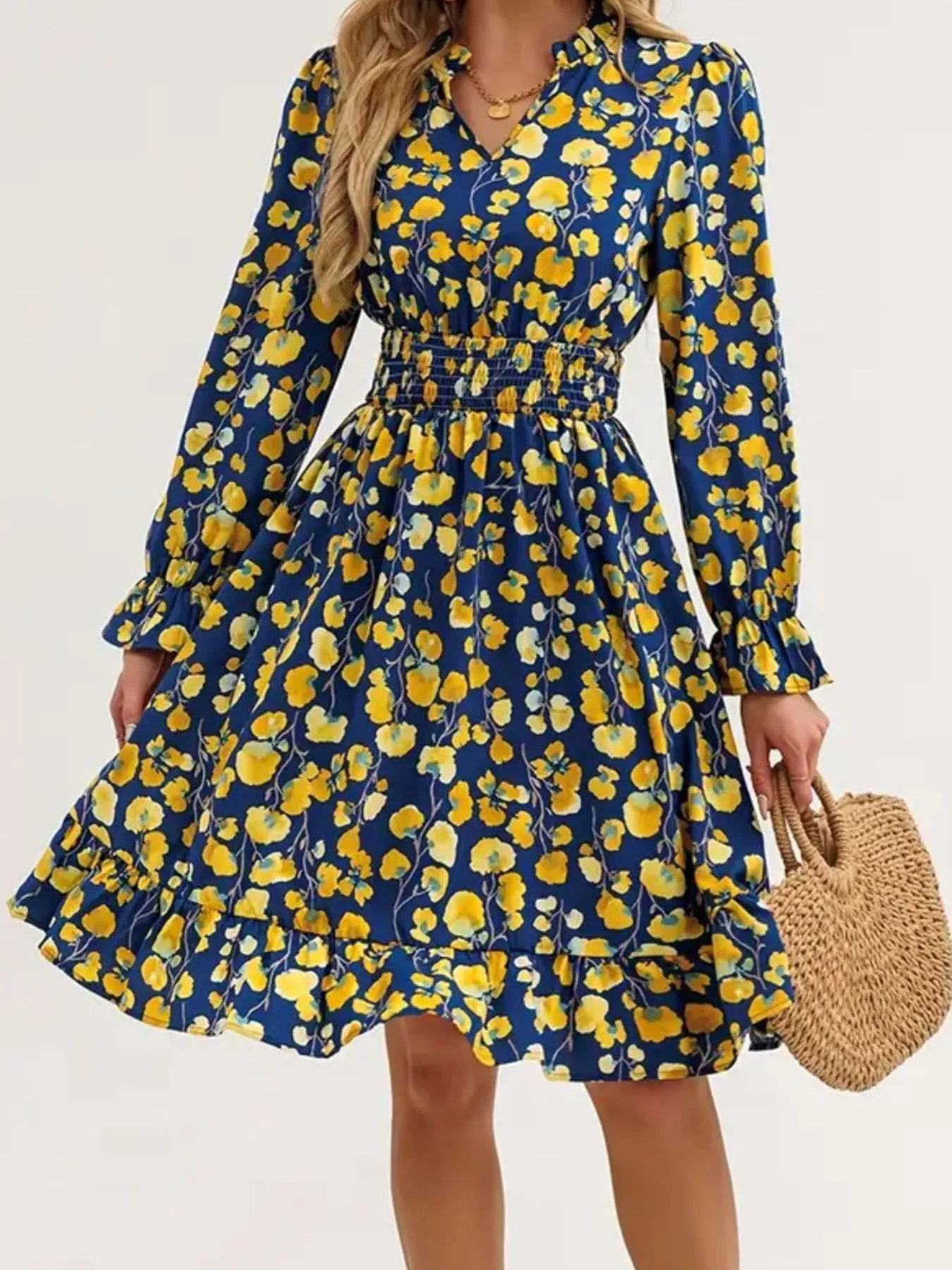 Floral Print Flounce Sleeve Ruffle Hem Dress - Image 18