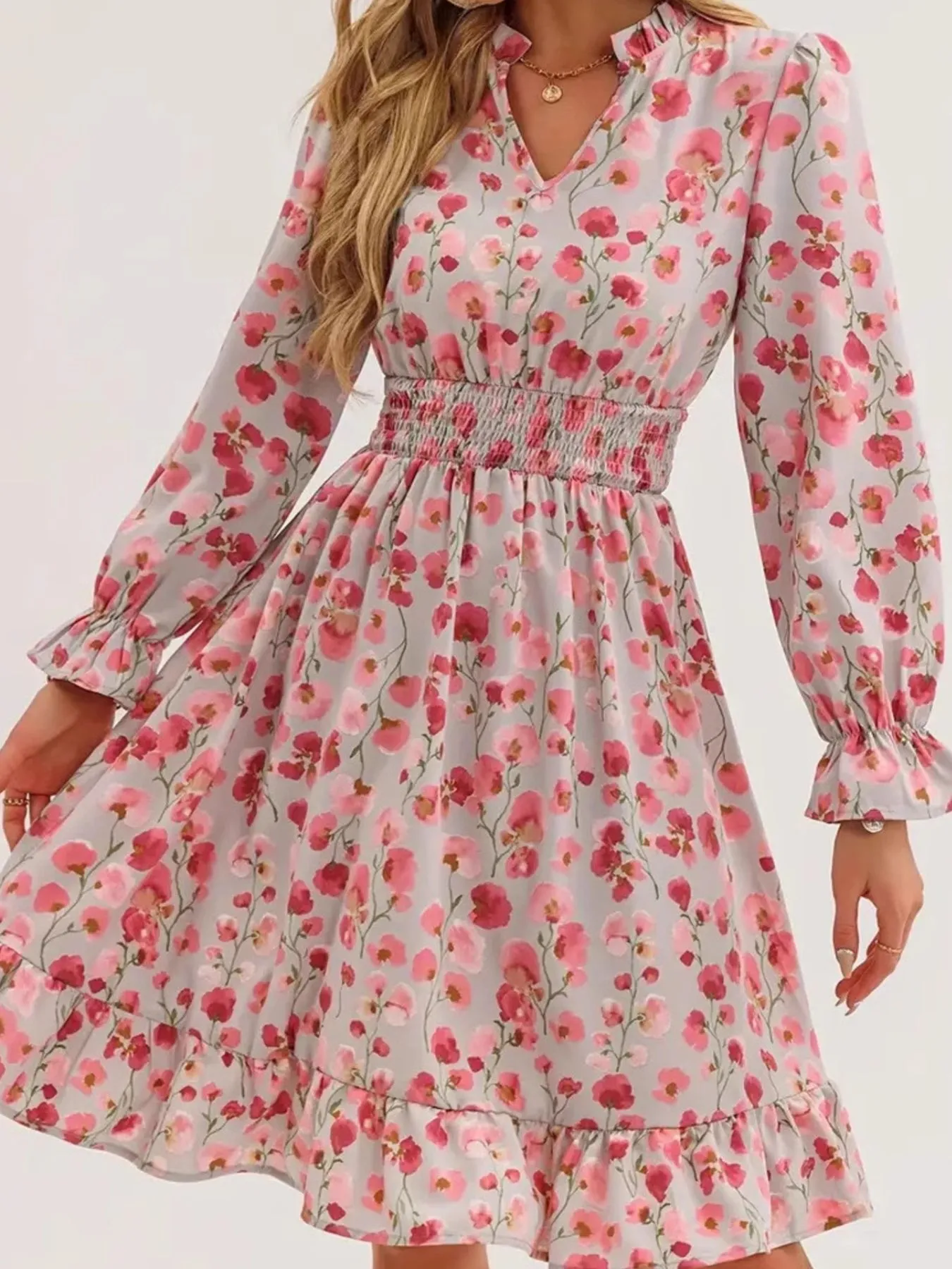 Floral Print Flounce Sleeve Ruffle Hem Dress - Image 6