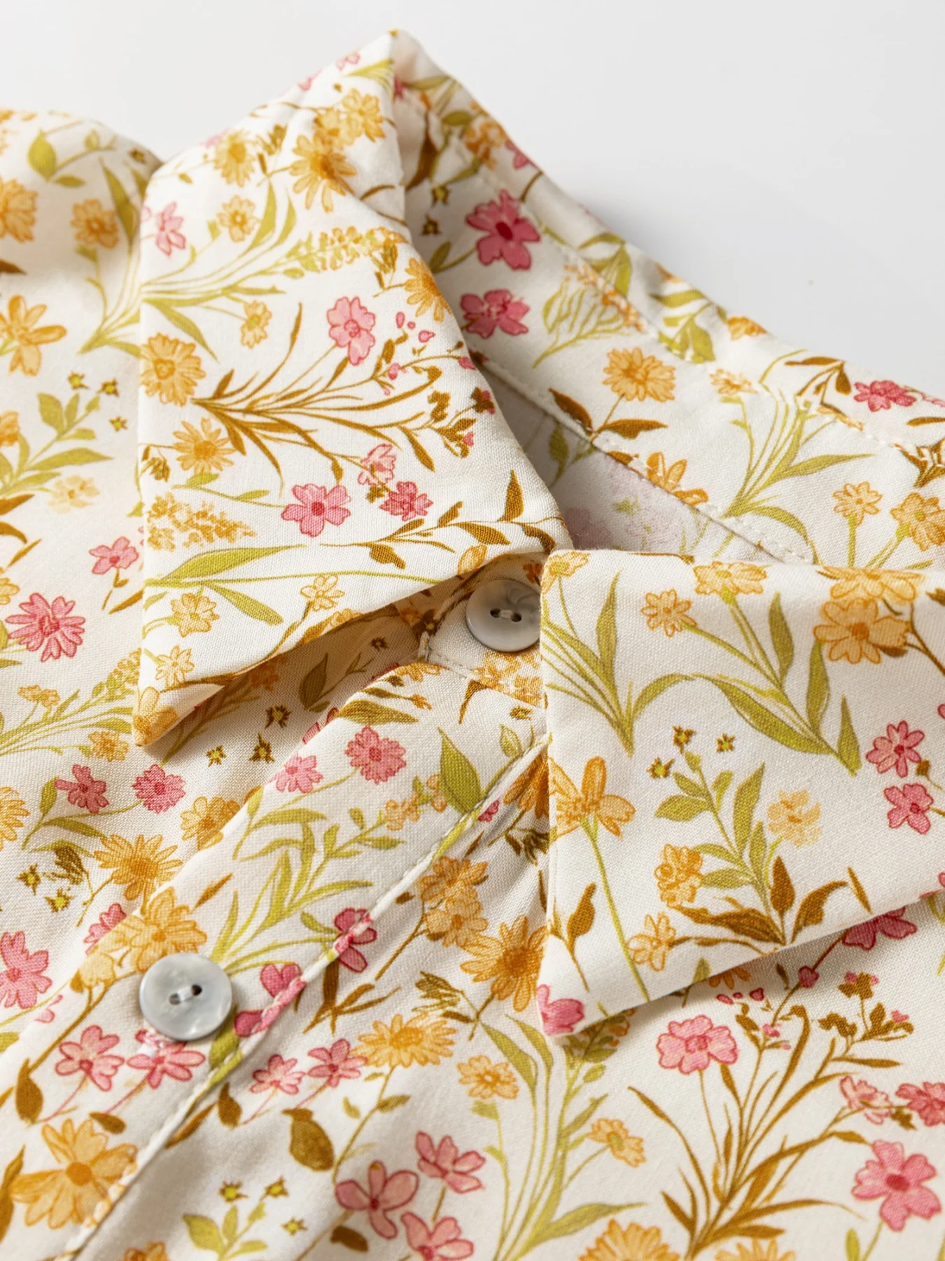 Floral Print Frilly Trim Smocked Cuff Long Sleeve Loose Shirt Dress - Image 8