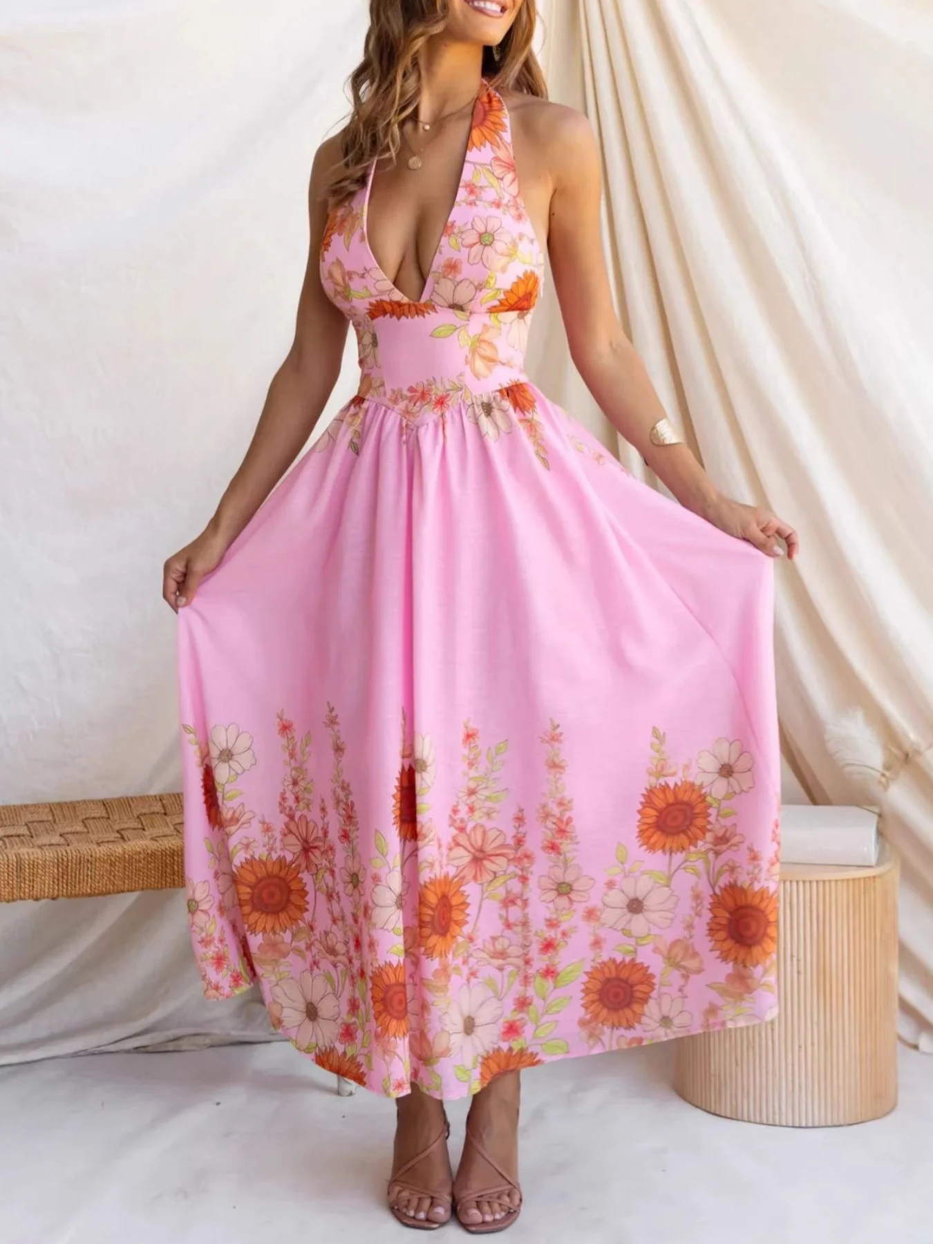 Floral Print Halter Neck Maxi Dress - Image 14