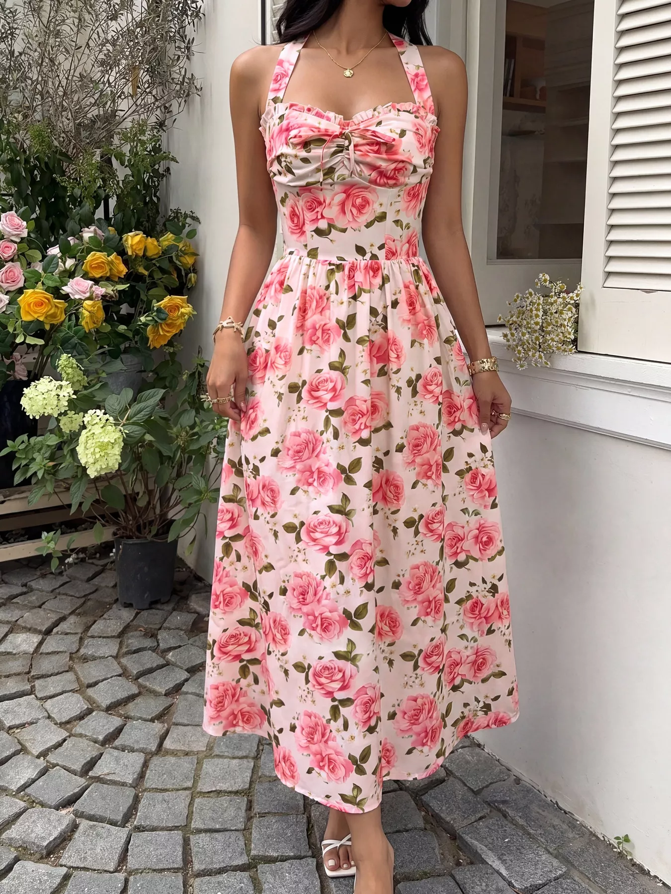 Floral Print Halter Neck Midi Dress - Image 4