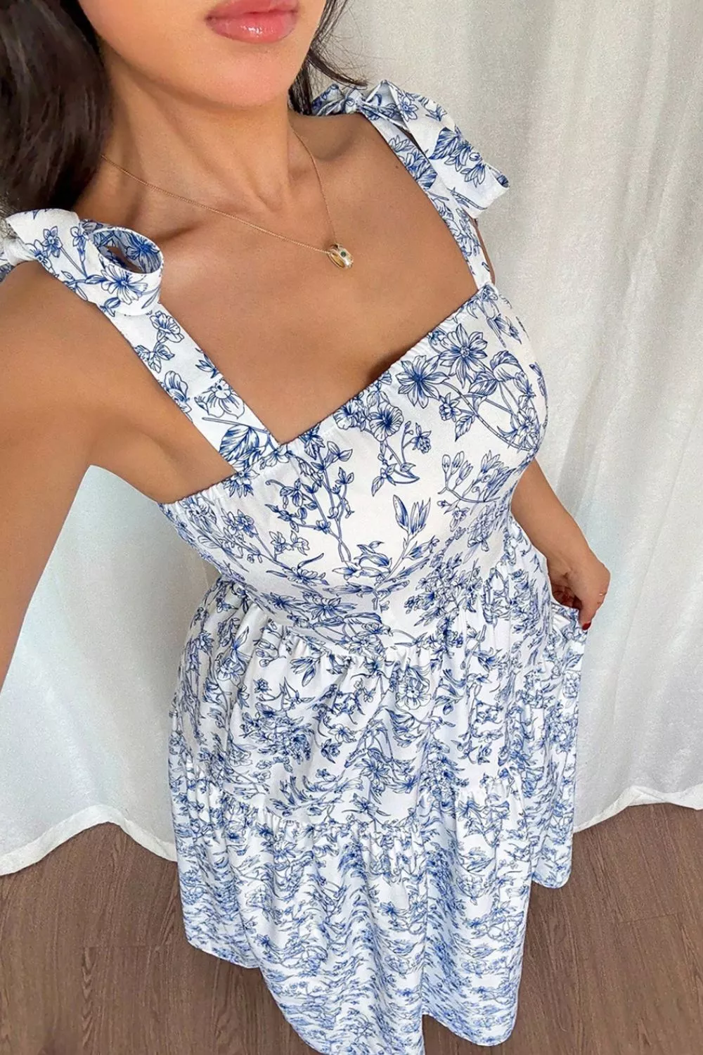 Floral Print Knot Straps High Waist Flared Maxi Dress - Image 4