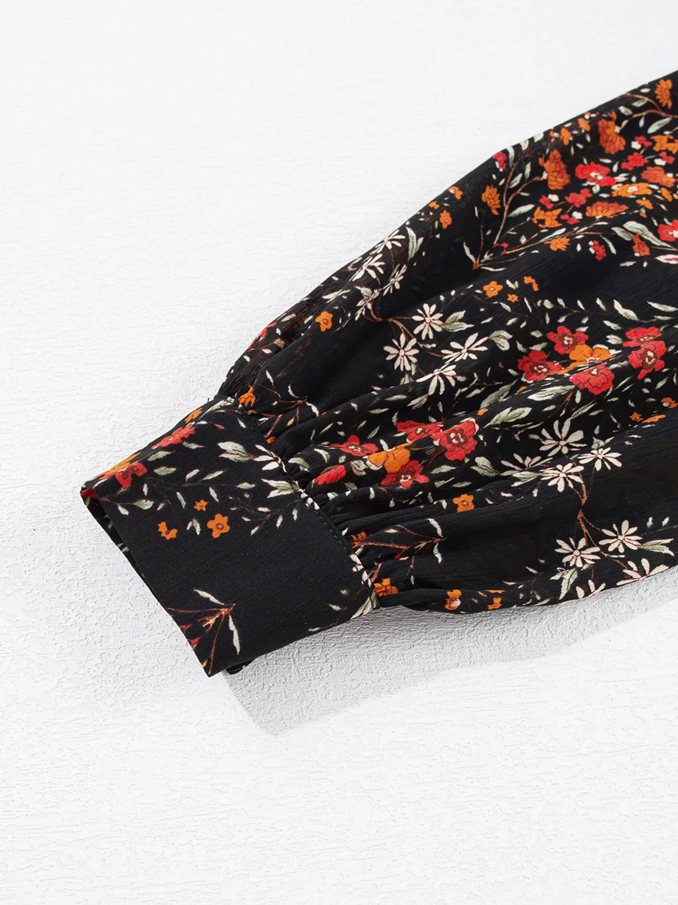 Floral Print Lantern Sleeve Loose Shirt - Image 5