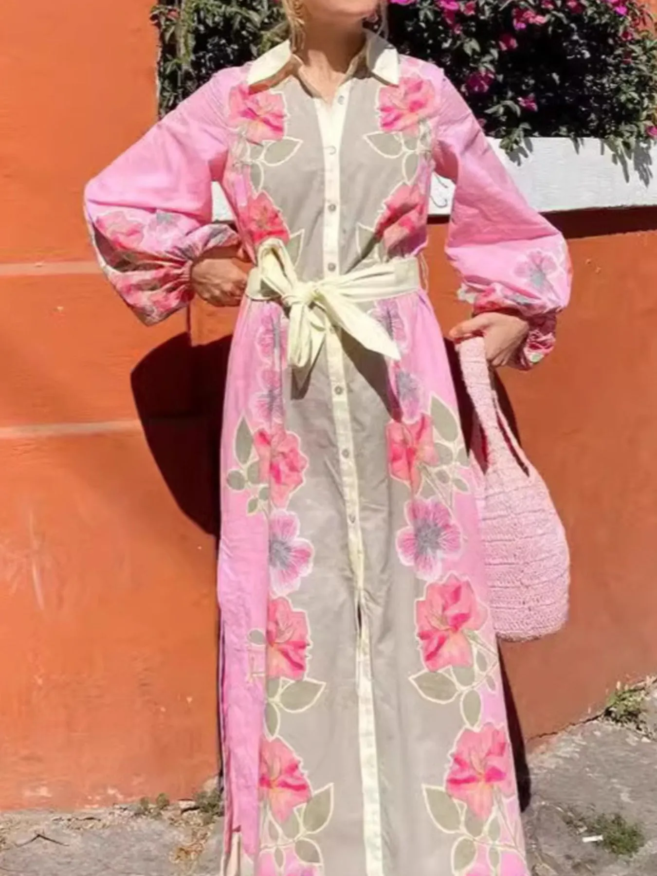 Floral Print Long Sleeve Maxi Shirt Dress - Image 2