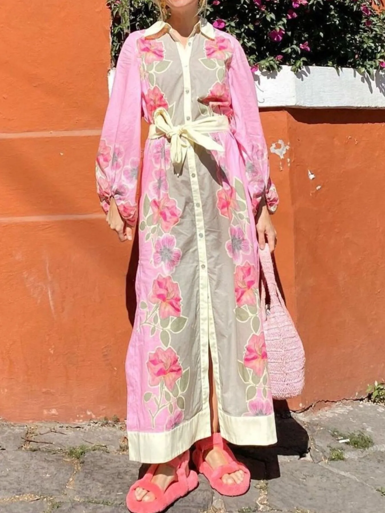 Floral Print Long Sleeve Maxi Shirt Dress - Image 5