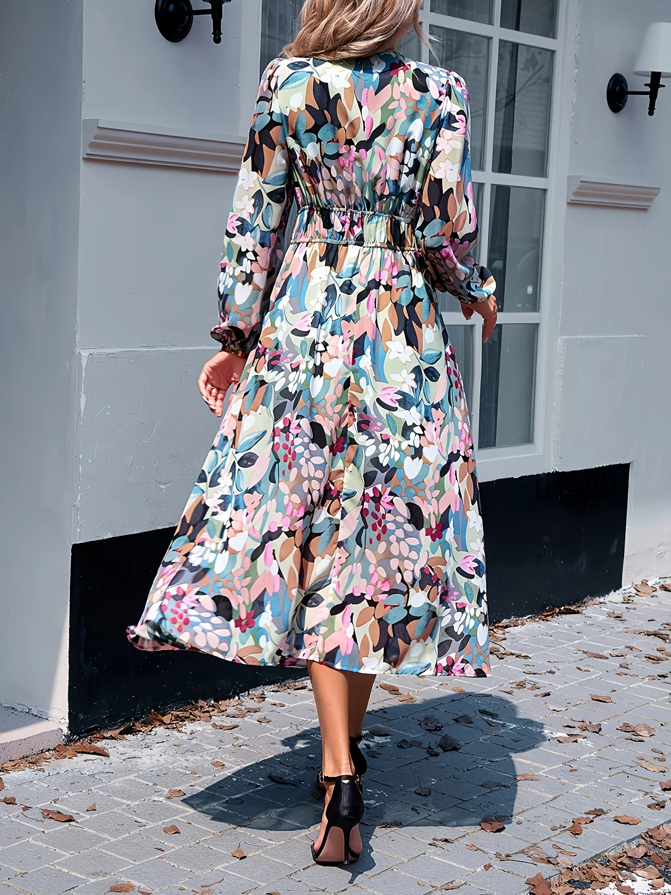 Floral Print Long Sleeve Midi Dress - Image 8