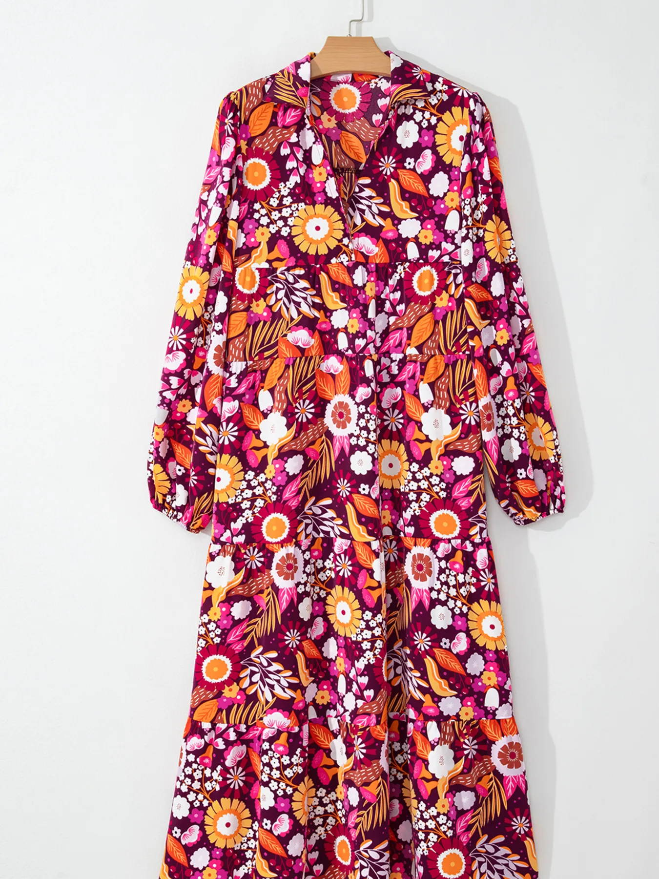 Floral Print Long Sleeve Midi Dress with Pockets - Image 5