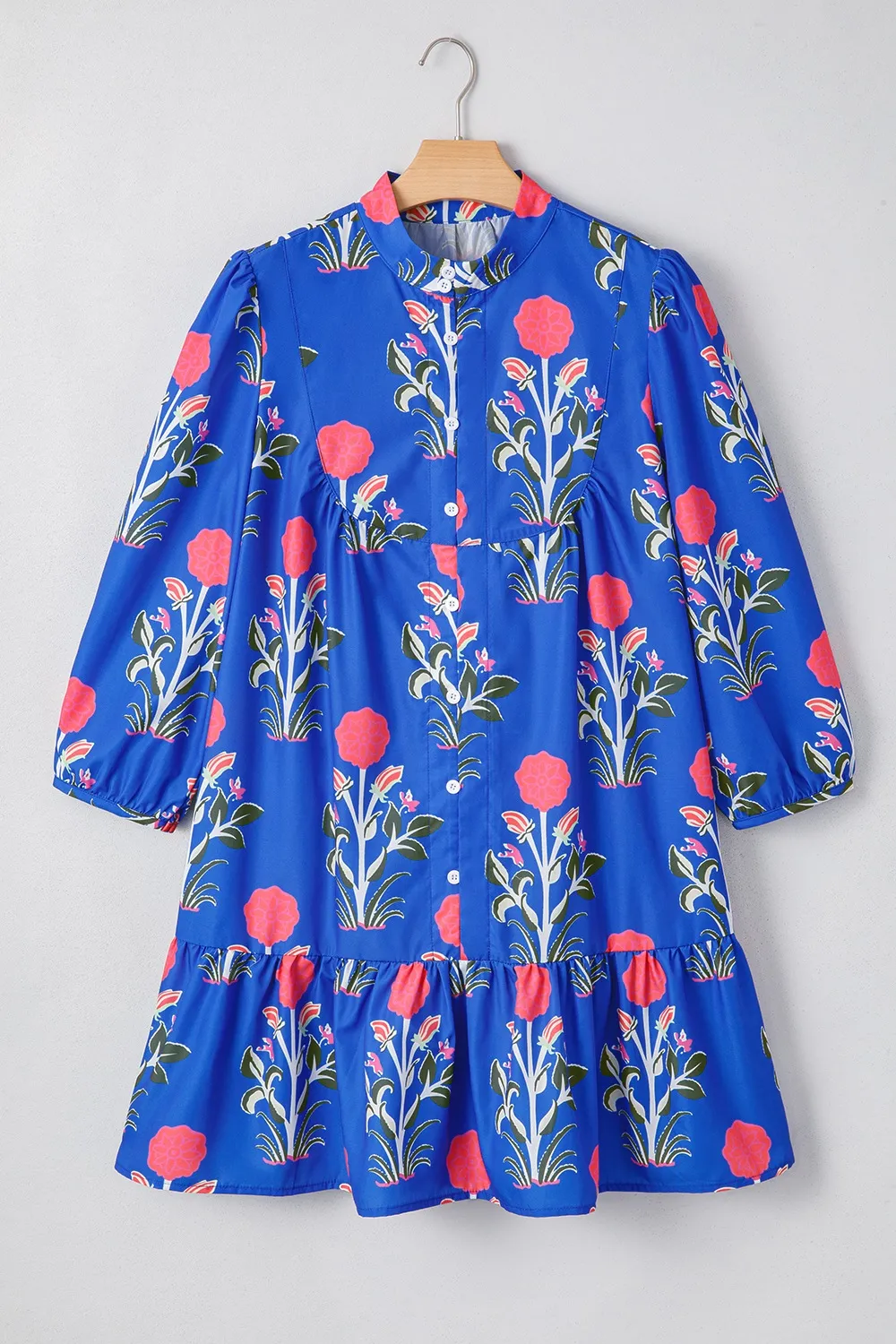 Floral Print Long Sleeve Ruffle Hem Dress - Image 3