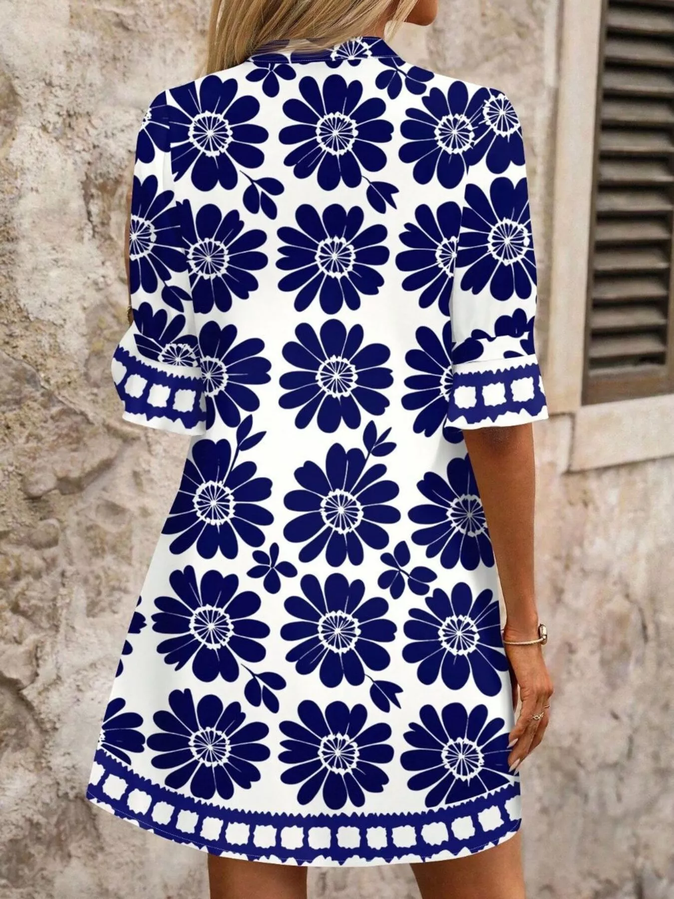 Floral Print Notched Ruffle Sleeve Mini Dress - Image 6