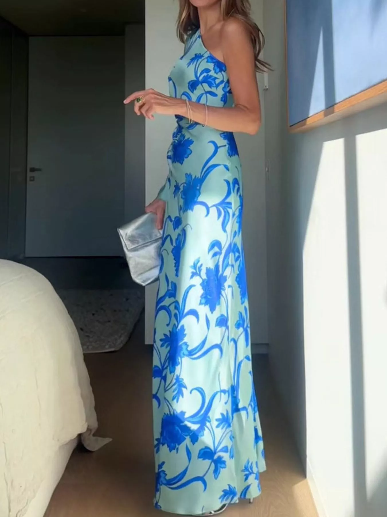 Floral Print One-Shoulder Maxi Dress - Image 4