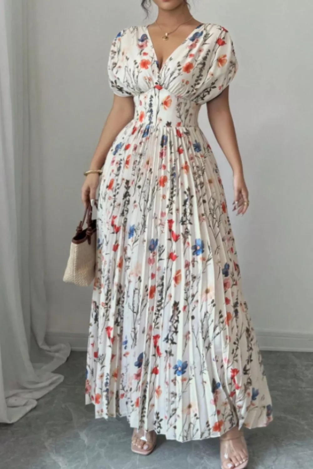 Floral Print Pleated Maxi Dress - Image 4