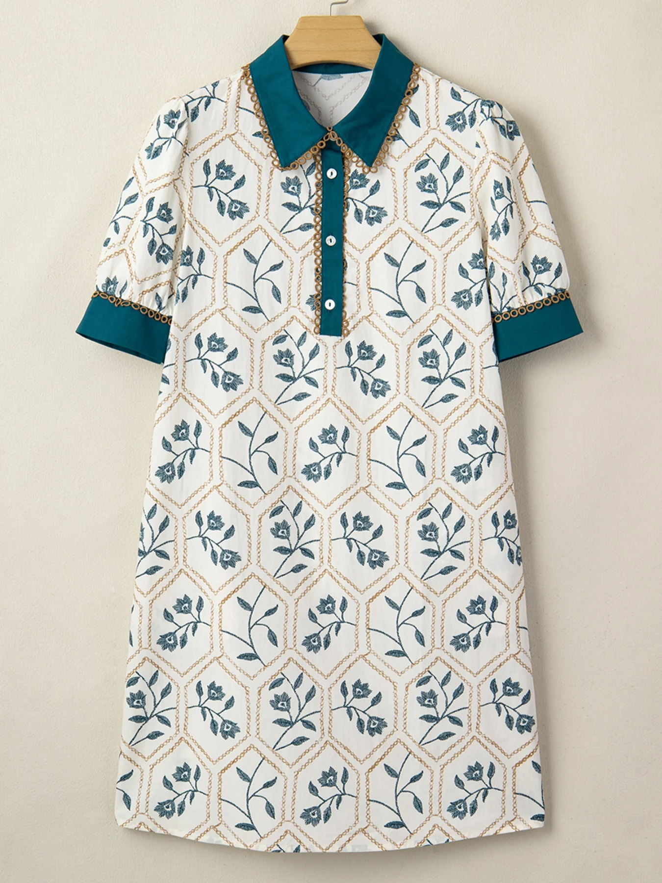 Floral Print Polo Collar Casual Mini Dress - Image 6