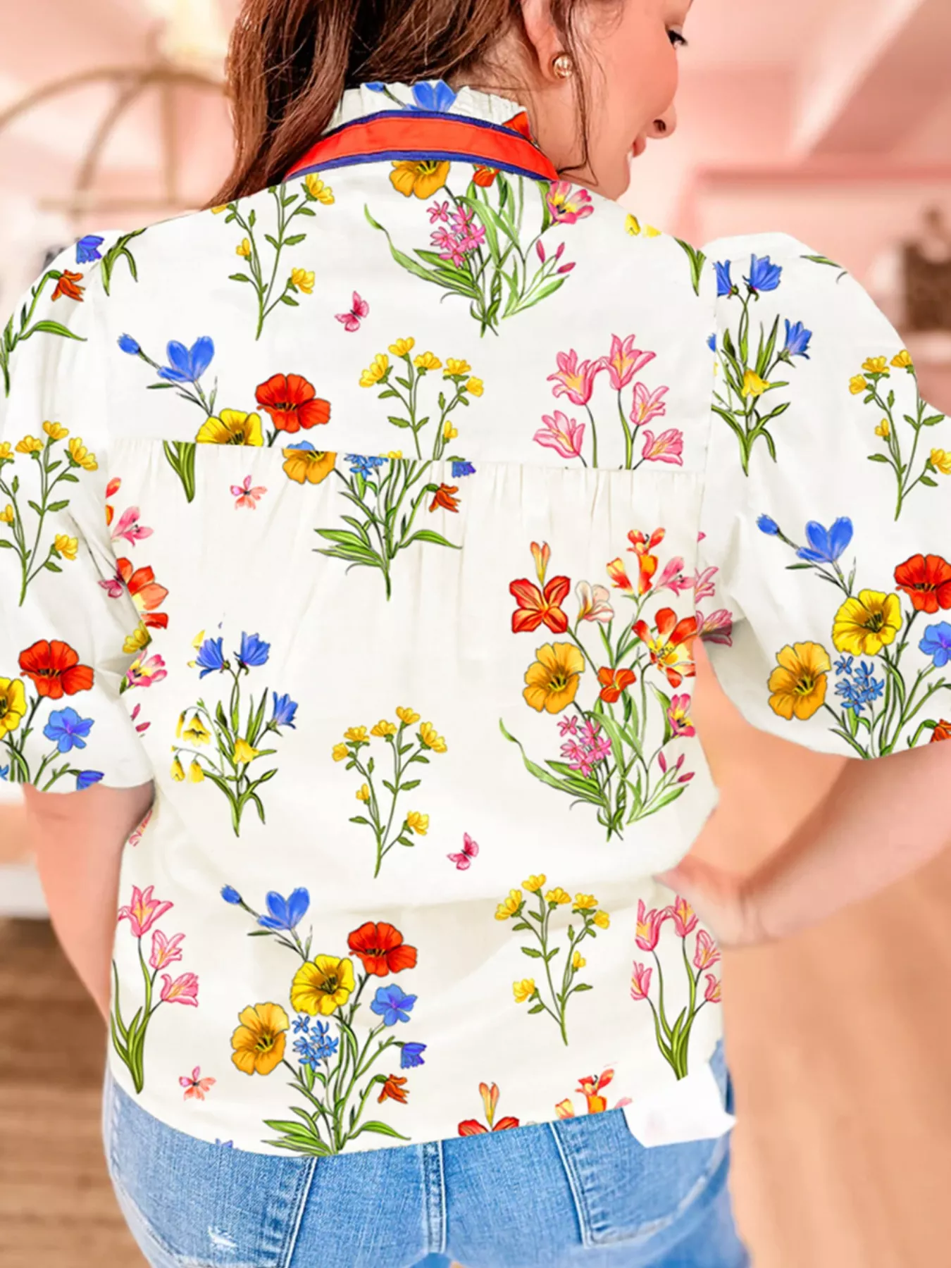 Floral Print Puff Sleeve Blouse - Image 2