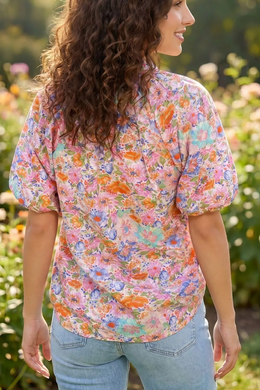 Floral Print Puff Sleeve Blouse - Image 2