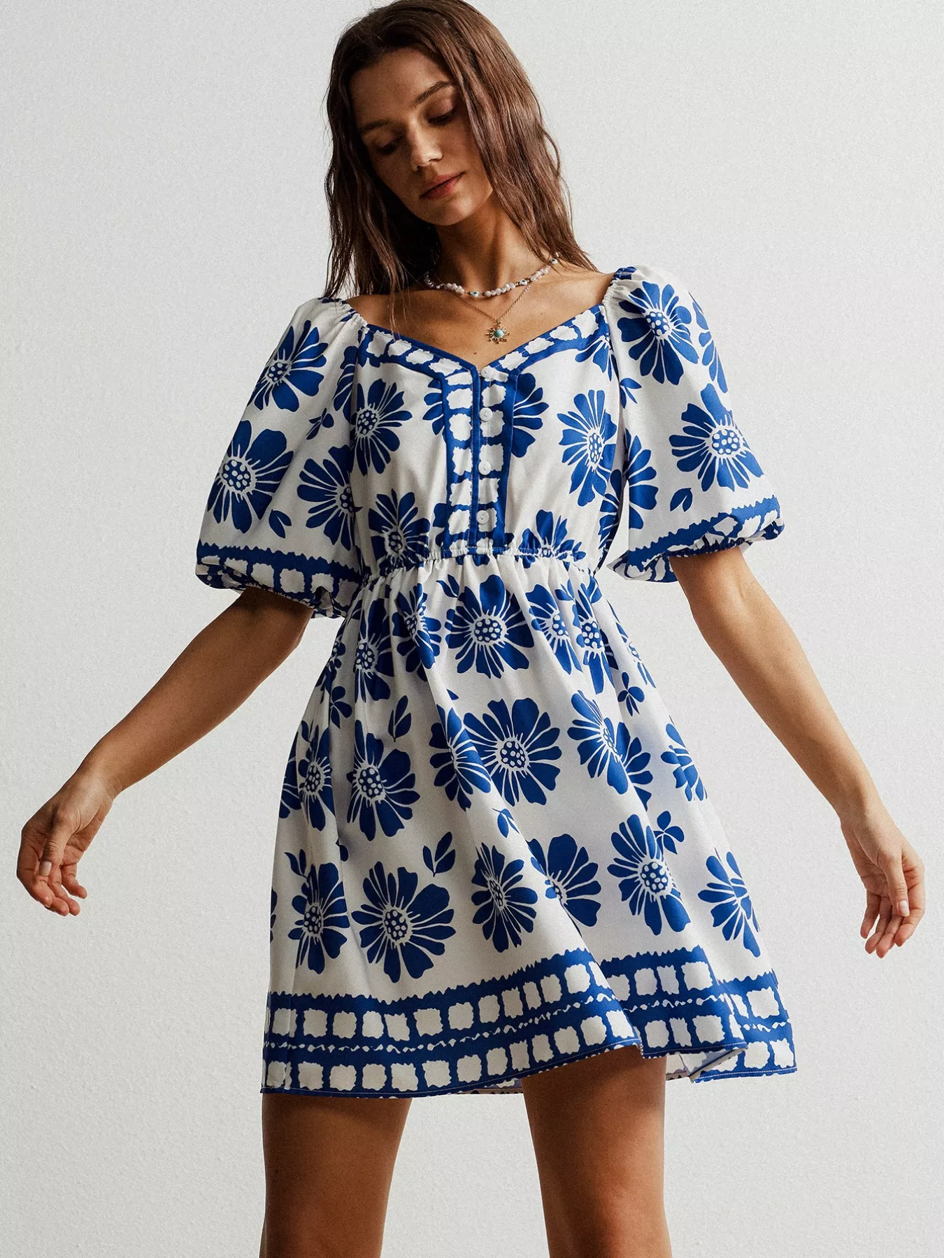 Floral Print Puff Sleeve Mini Dress - Image 2