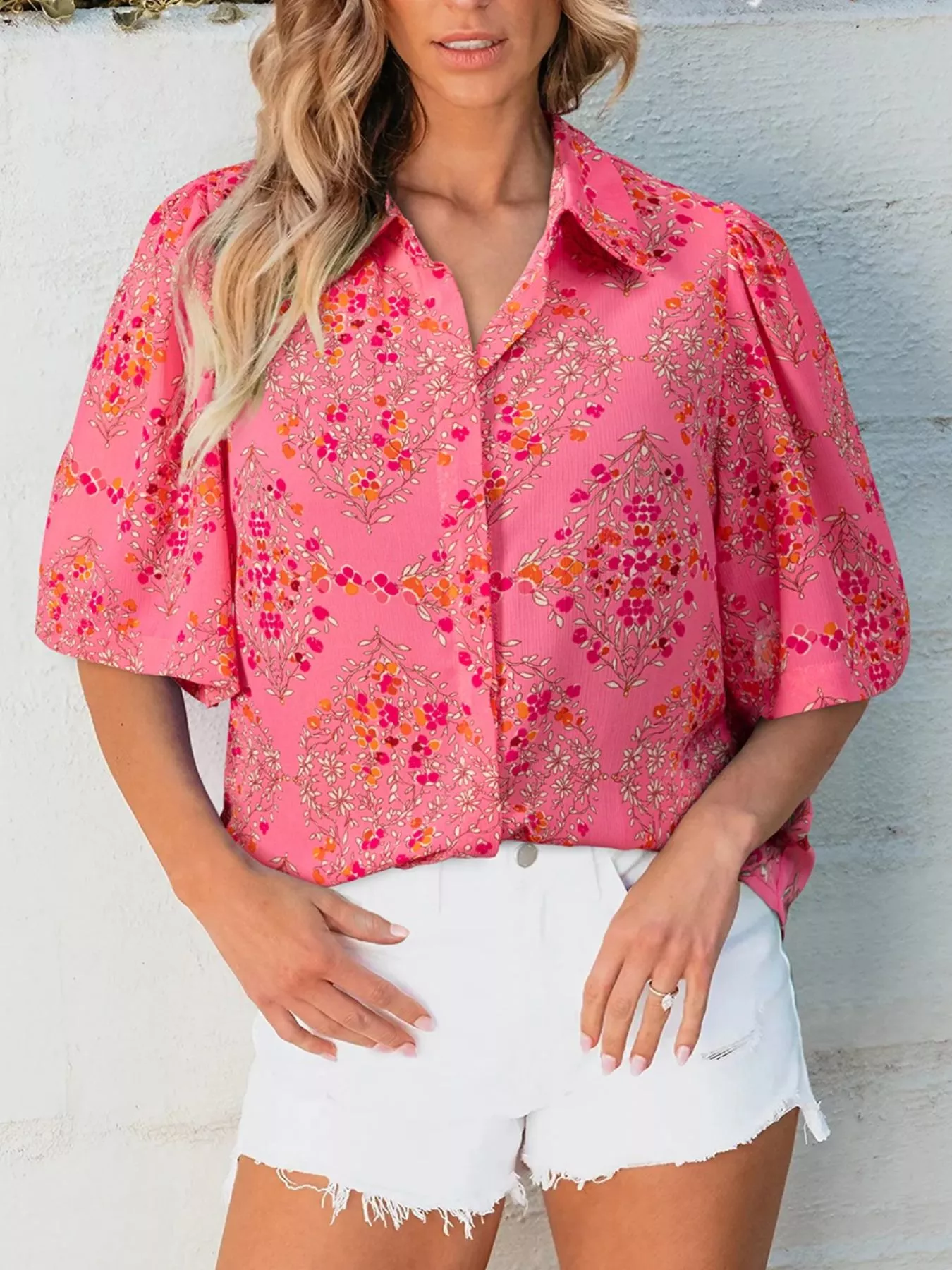 Floral Print Puff Sleeve Shirt