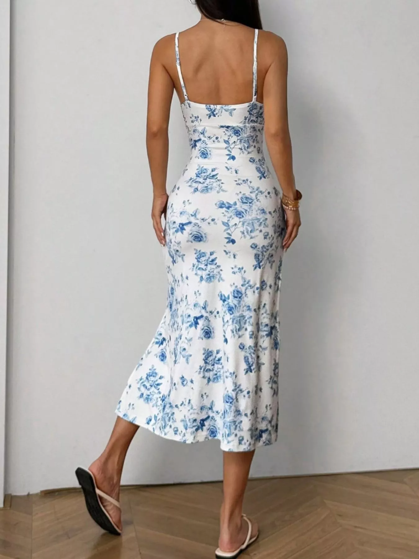 Floral Print Ruched Slit Cami Dress - Image 4