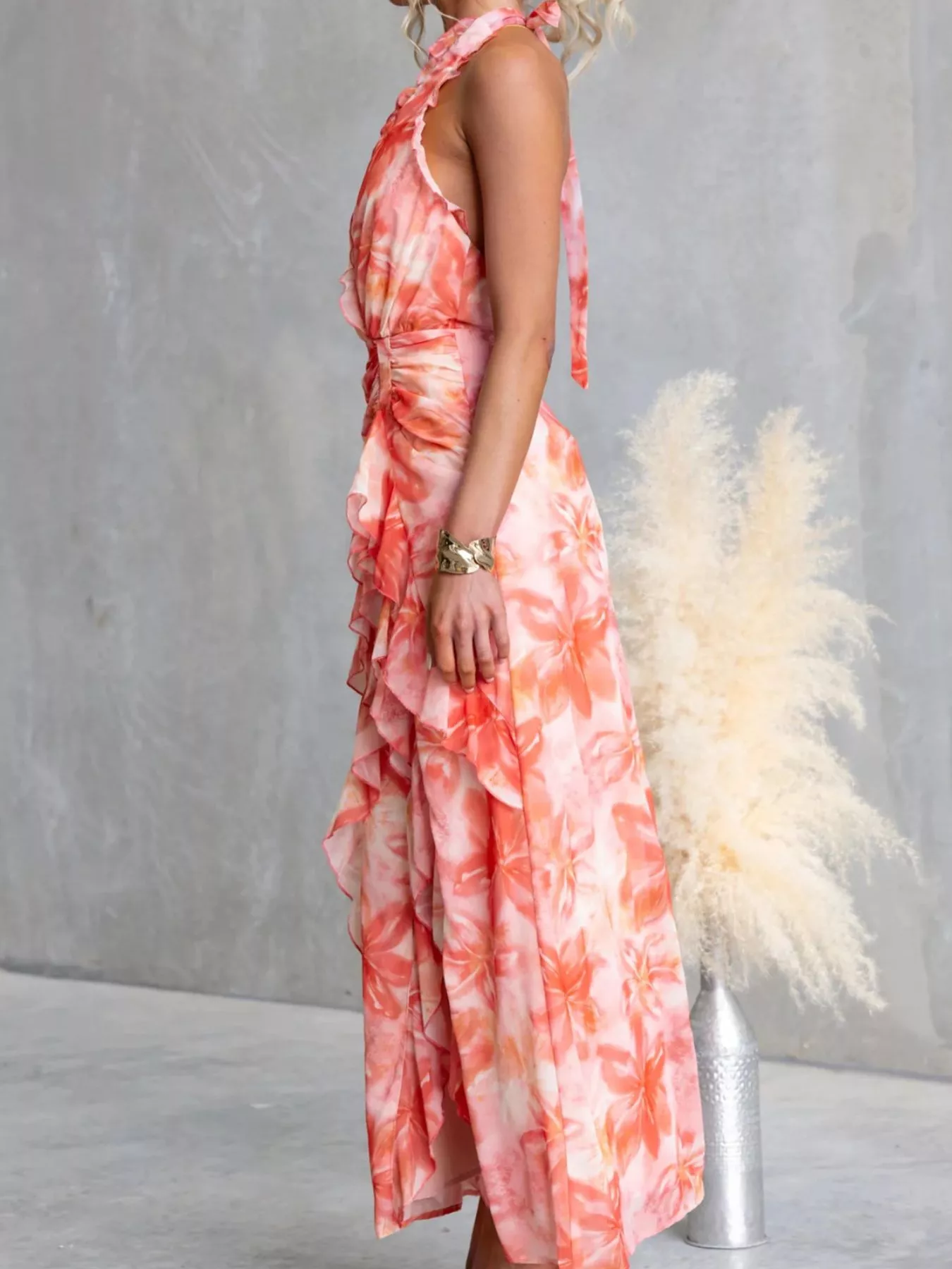 Floral Print Ruffle Halter Neck Maxi Dress - Image 5