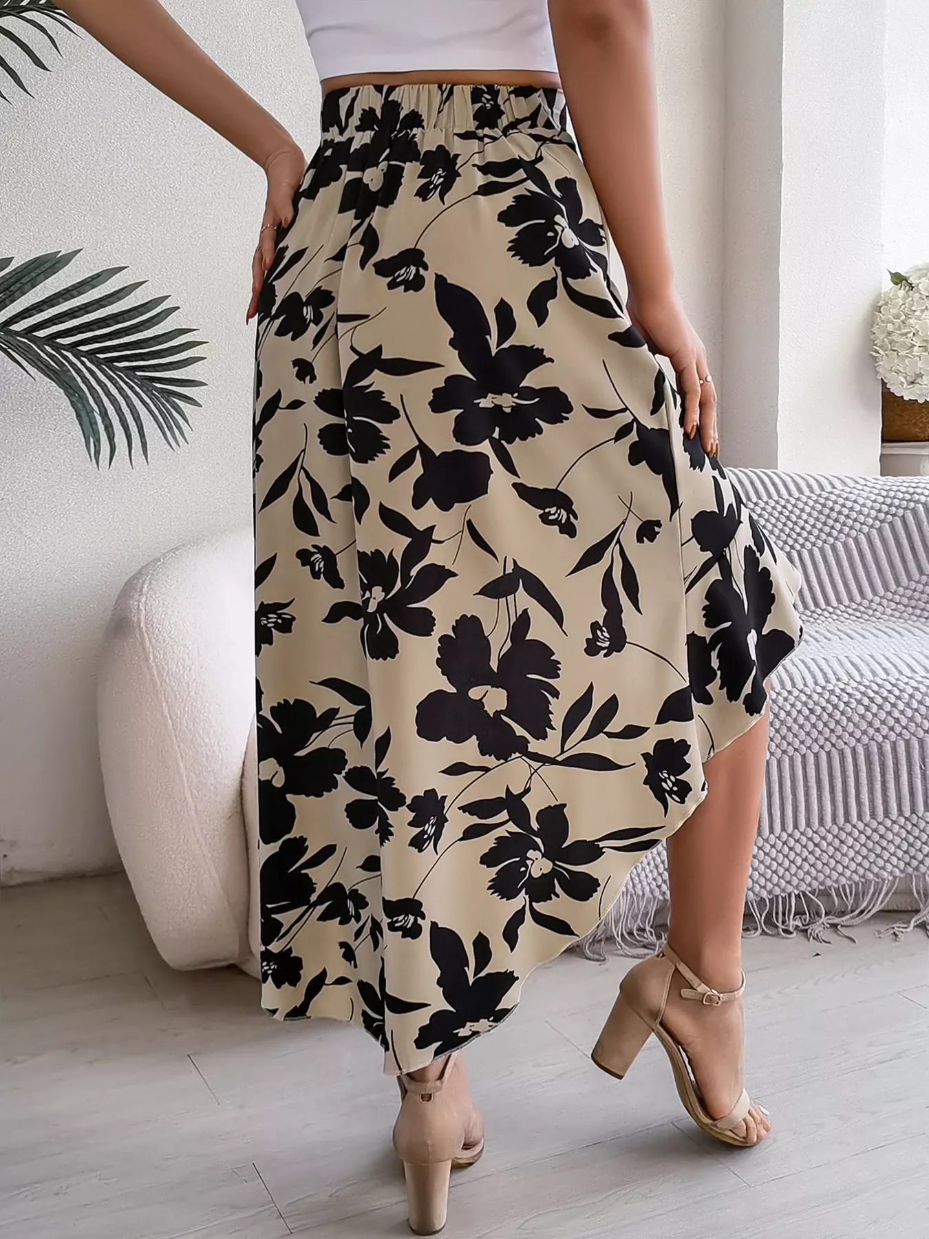 Floral Print Ruffle Hem Asymmetrical Skirt - Image 18
