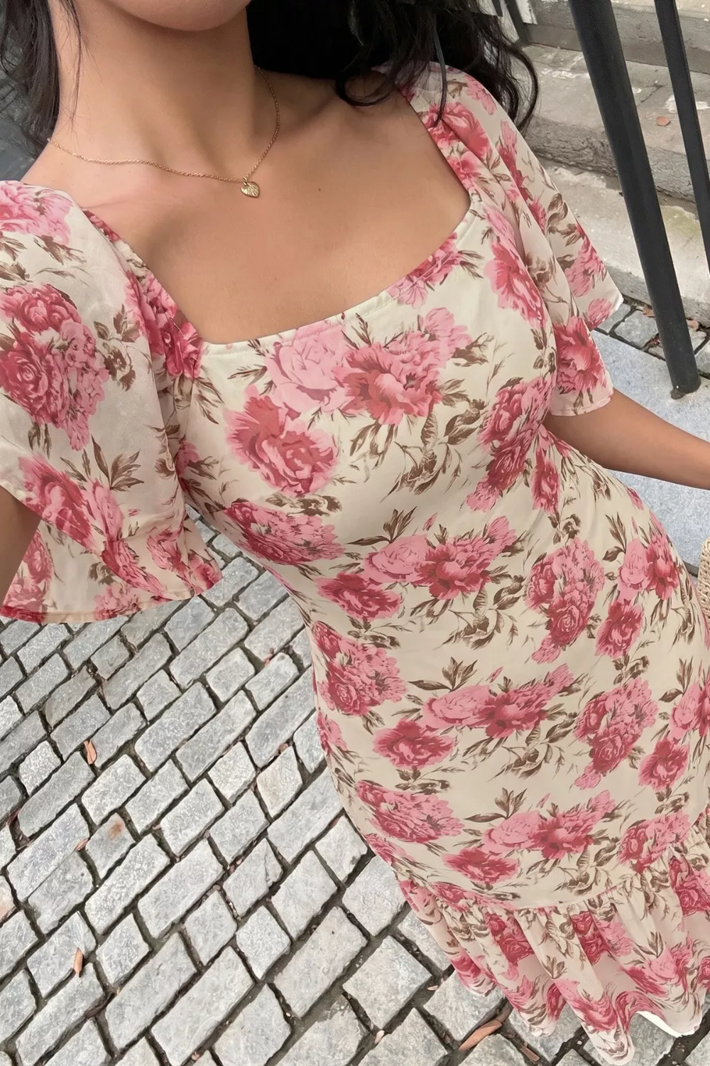 Floral Print Ruffle Hem Flutter Sleeve Dress - Image 6