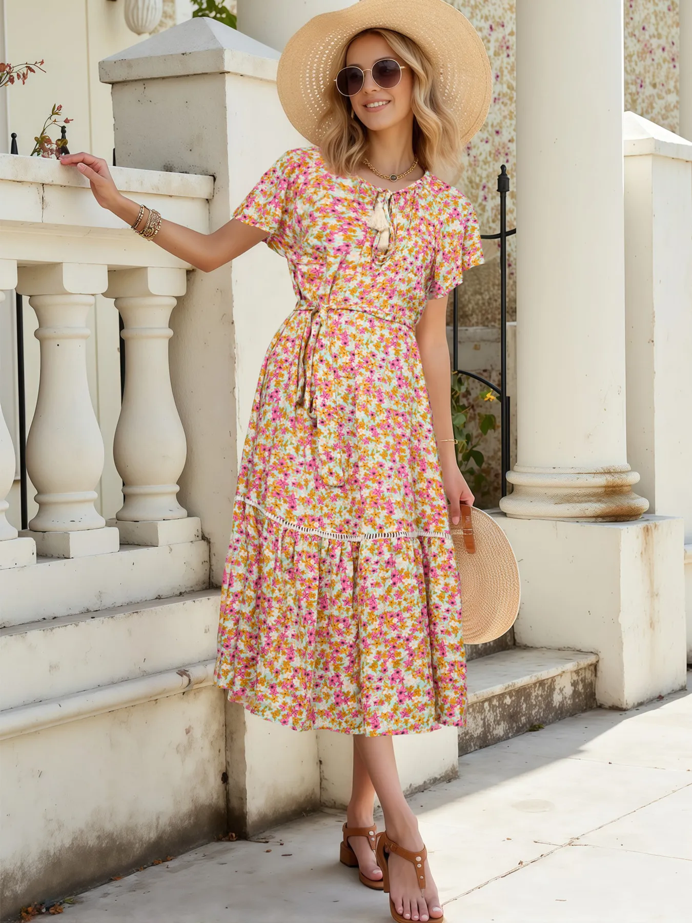 Floral Print Ruffle Hem Midi Dress - Image 5