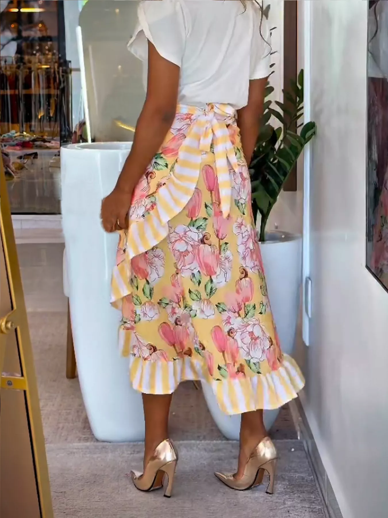 Floral Print Ruffle Hem Midi Skirt - Image 5