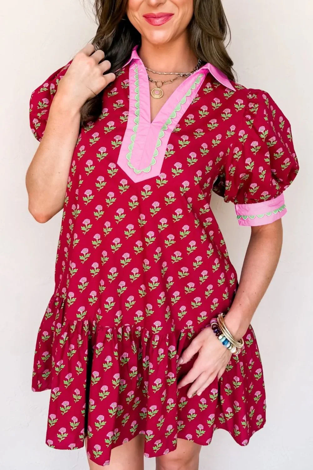 Floral Print Ruffle Hem Mini Dress - Image 4