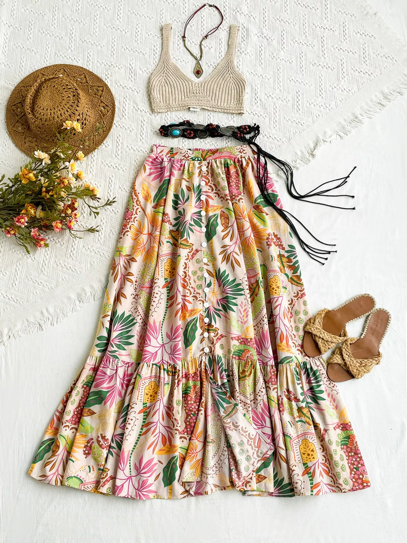 Floral Print Ruffle Hem Skirt - Image 2
