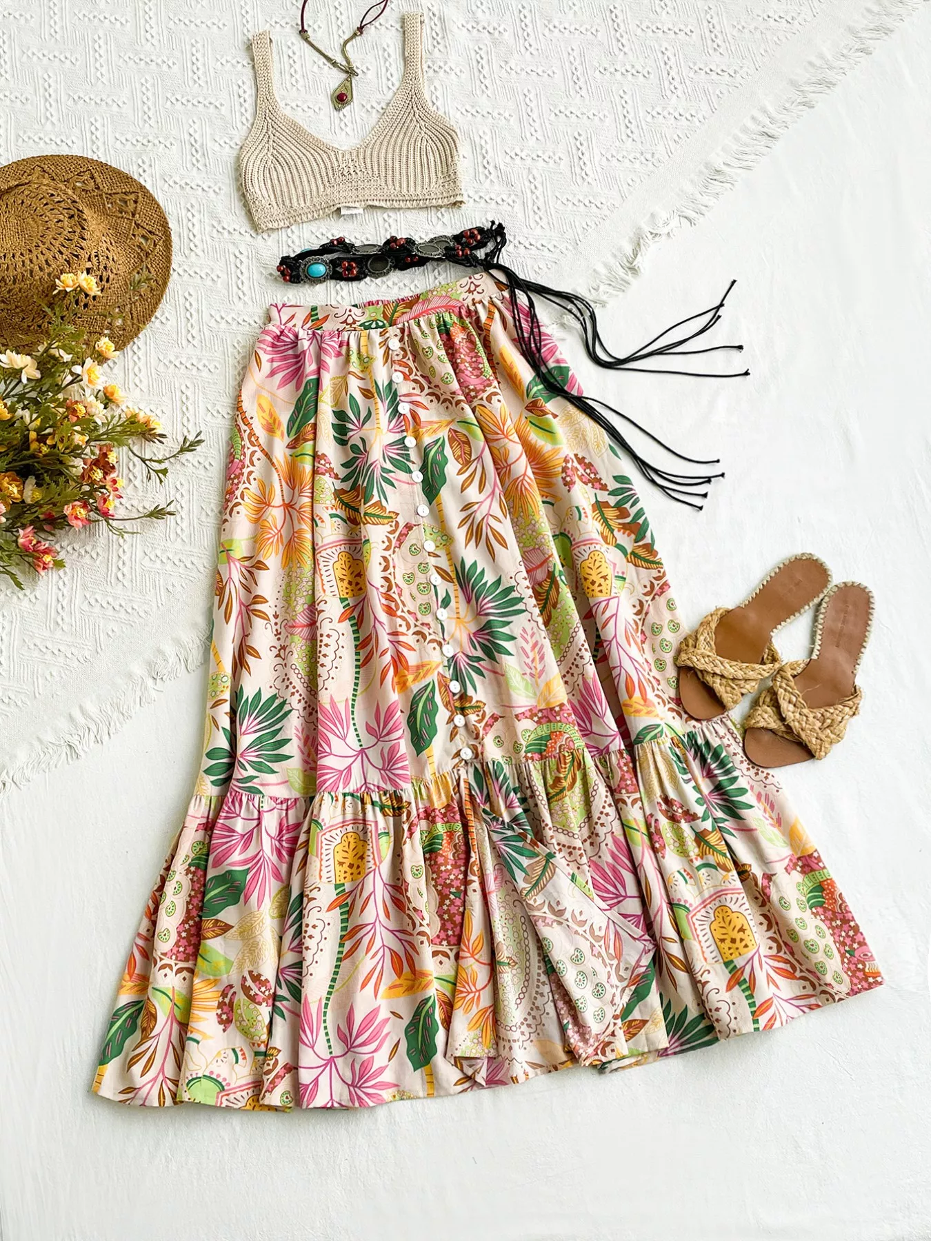 Floral Print Ruffle Hem Skirt - Image 4