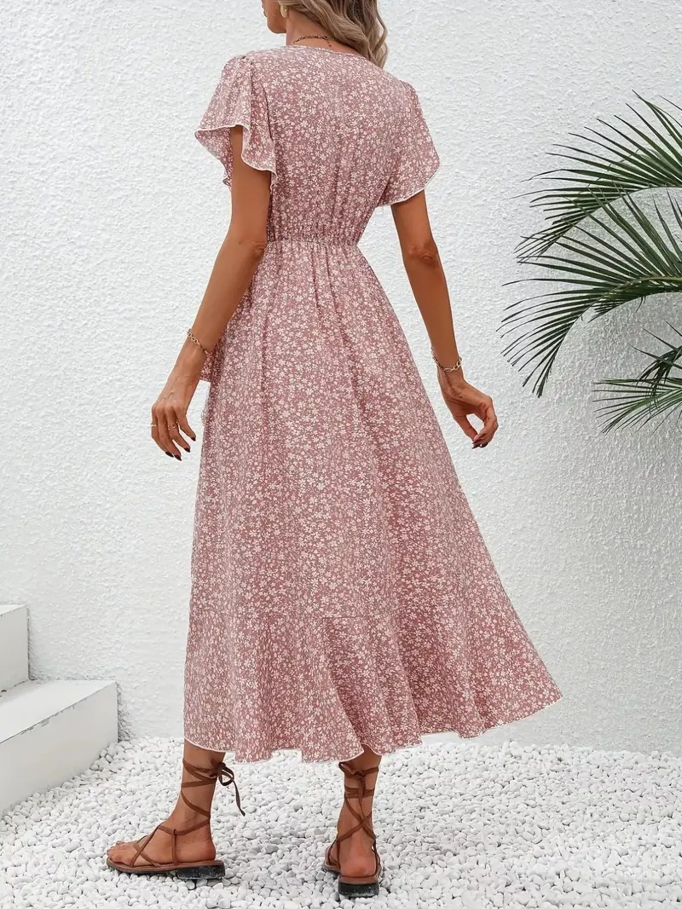 Floral Print Ruffle Hem Wrap Midi Dress - Image 10