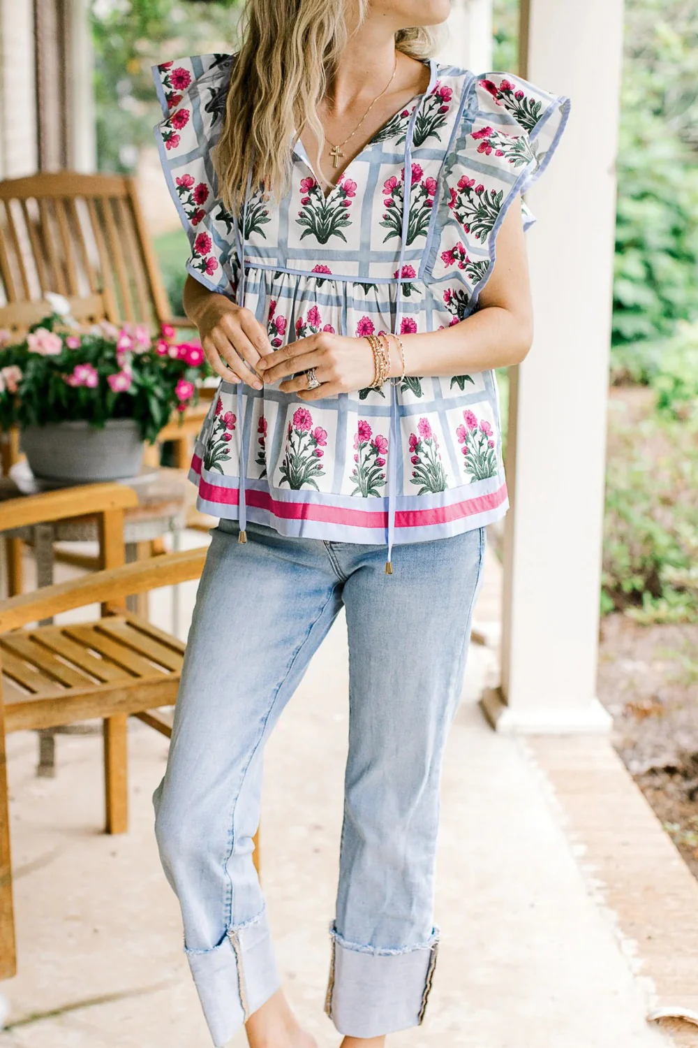 Floral Print Ruffle Sleeve Blouse - Image 4