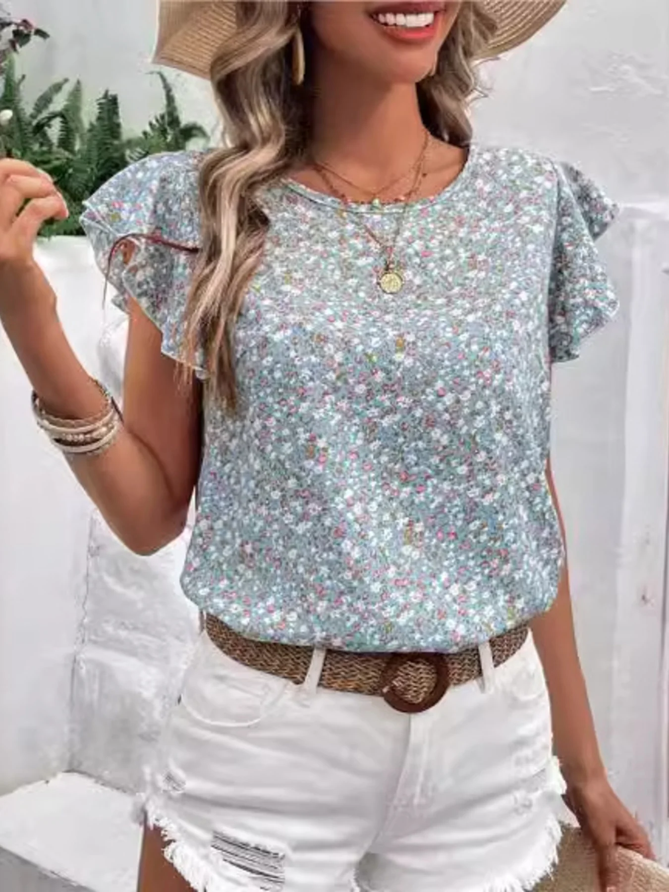 Floral Print Ruffle Sleeve Blouse - Image 12