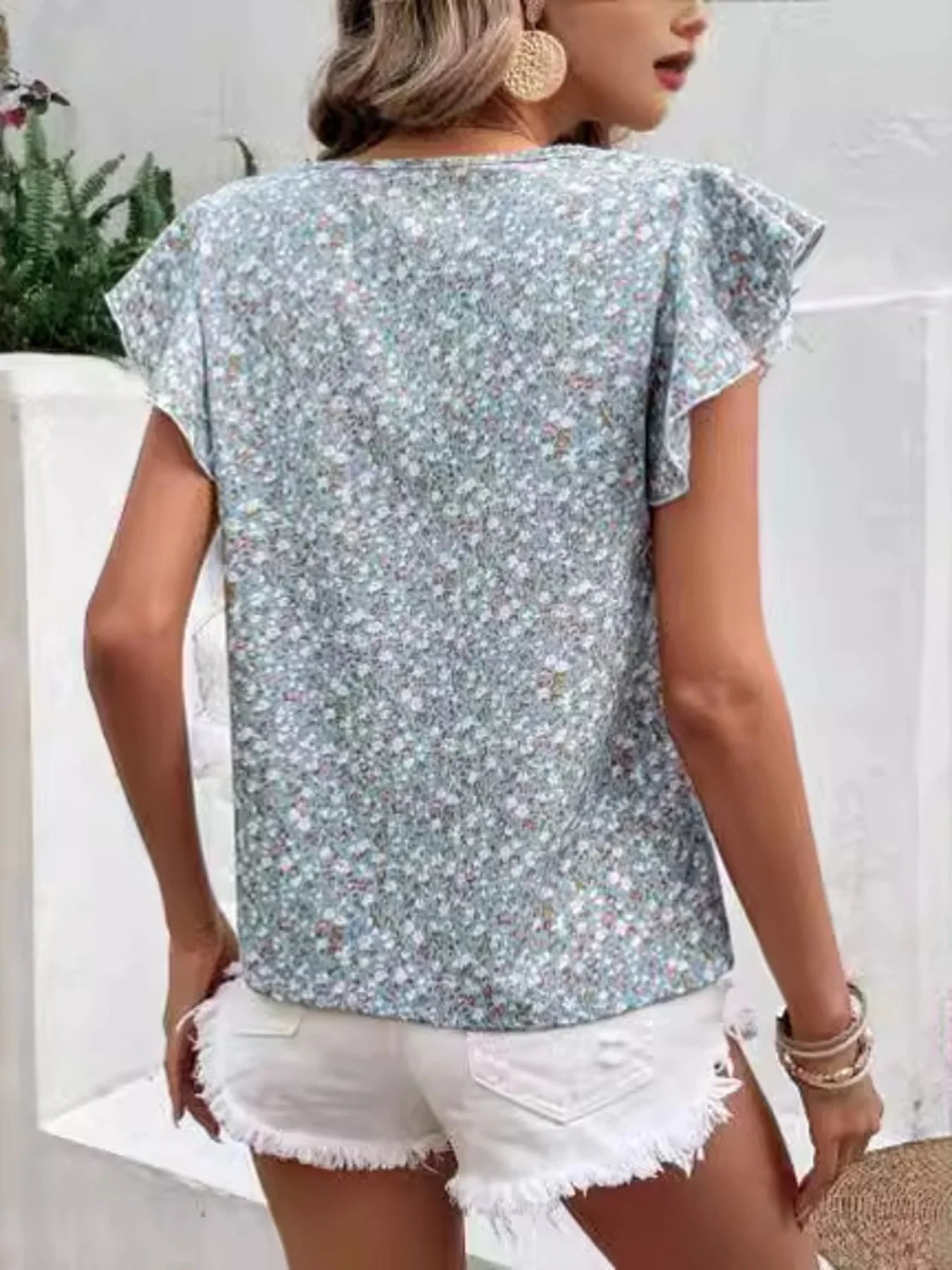 Floral Print Ruffle Sleeve Blouse - Image 13