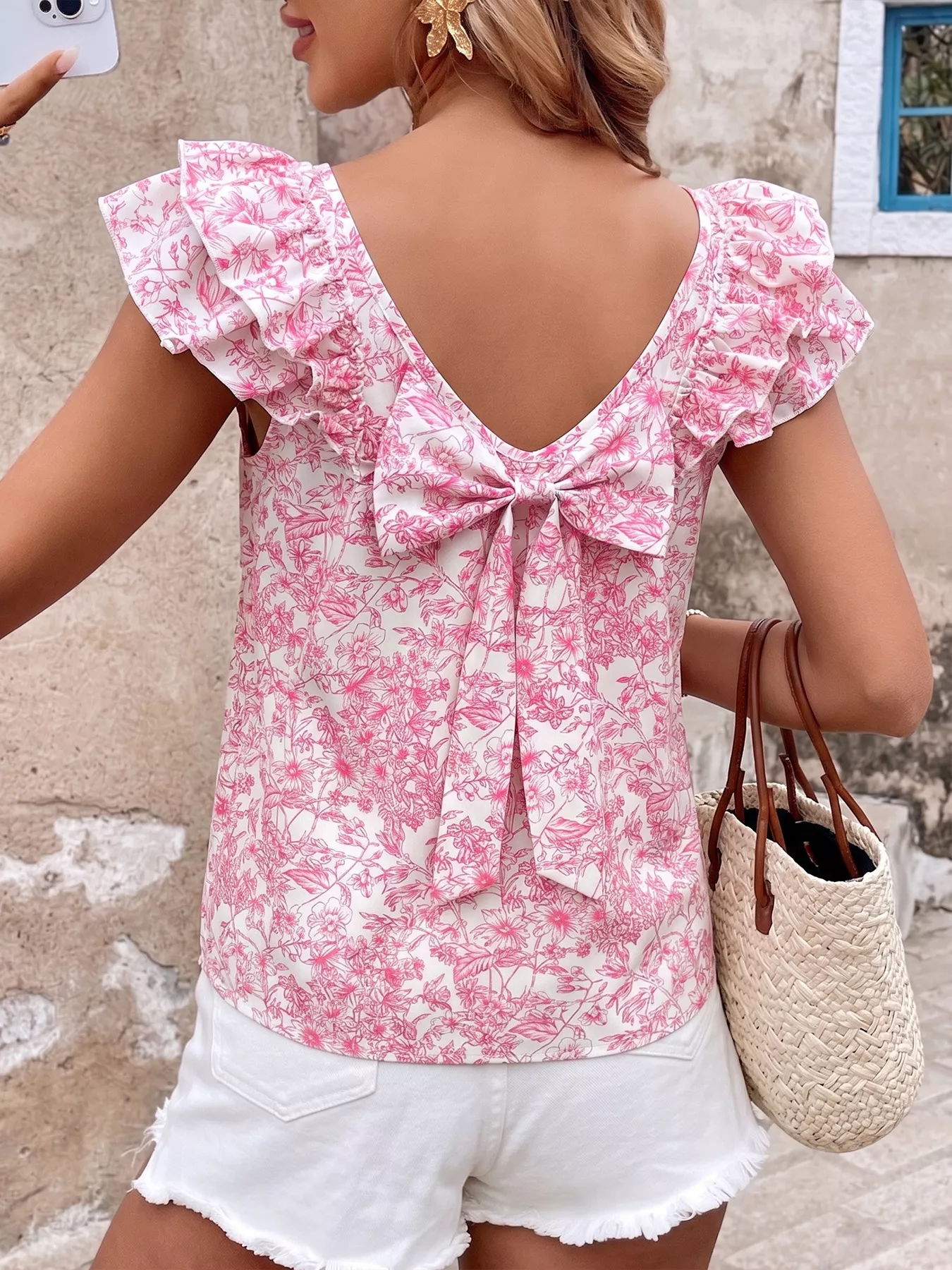 Floral Print Ruffle Sleeve Blouse - Image 5