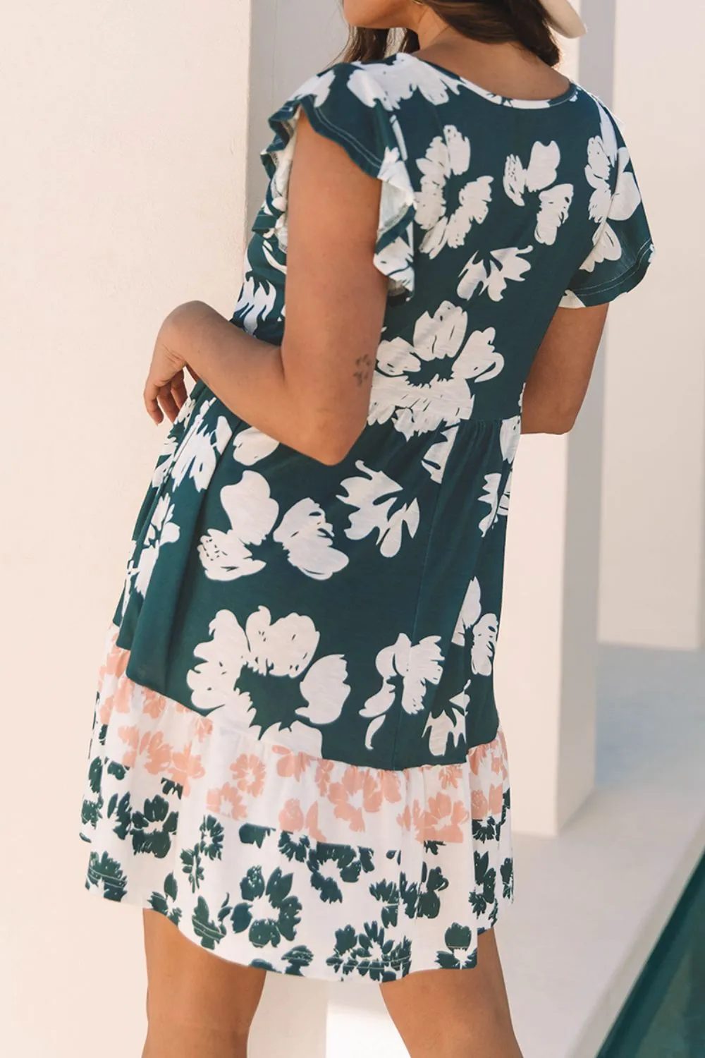 Floral Print Ruffle Sleeve Empire Waist Mini Dress - Image 3